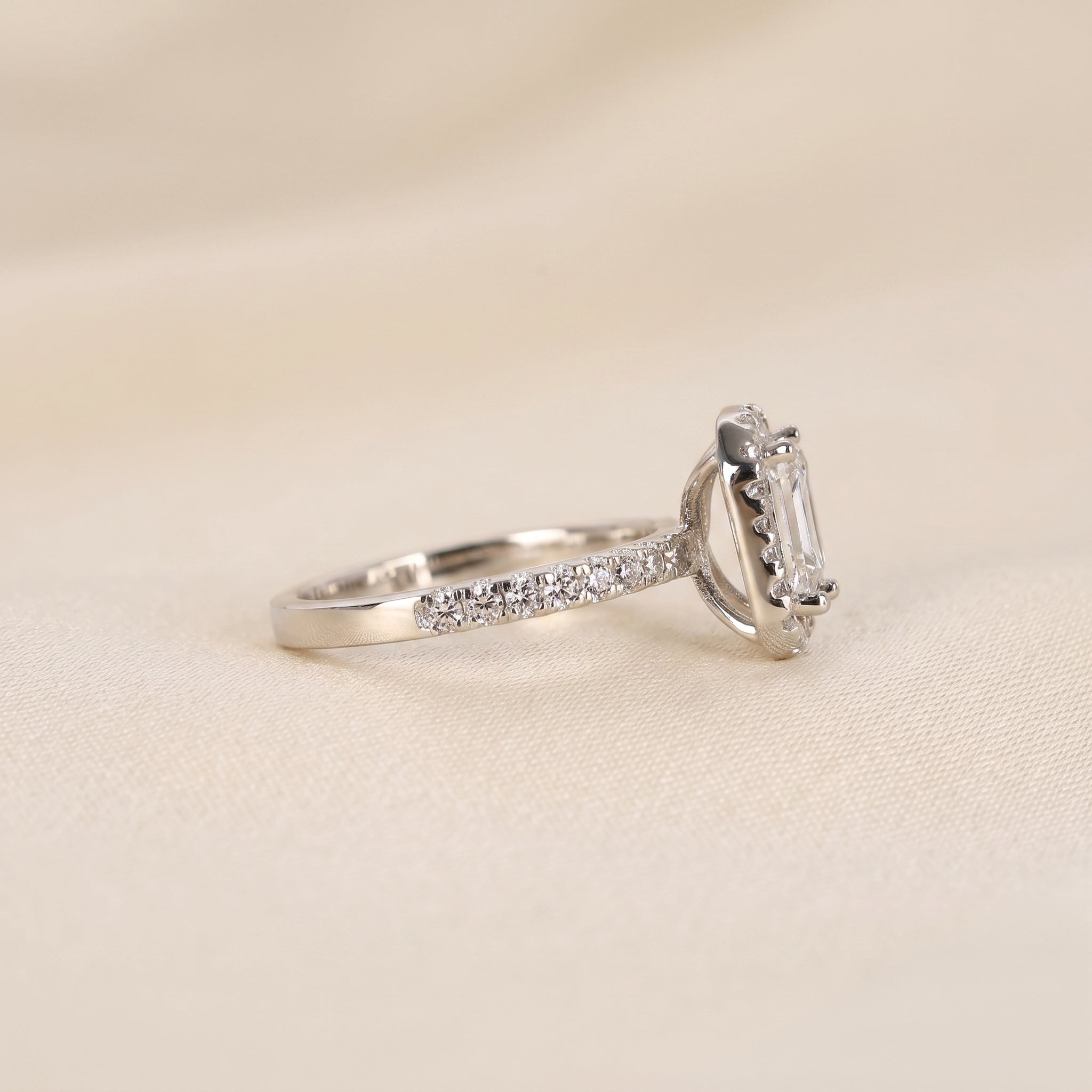 Halo Emerald Cut Lab Grown Diamond Engagement Ring in 14K White Gold 1.52 CTW