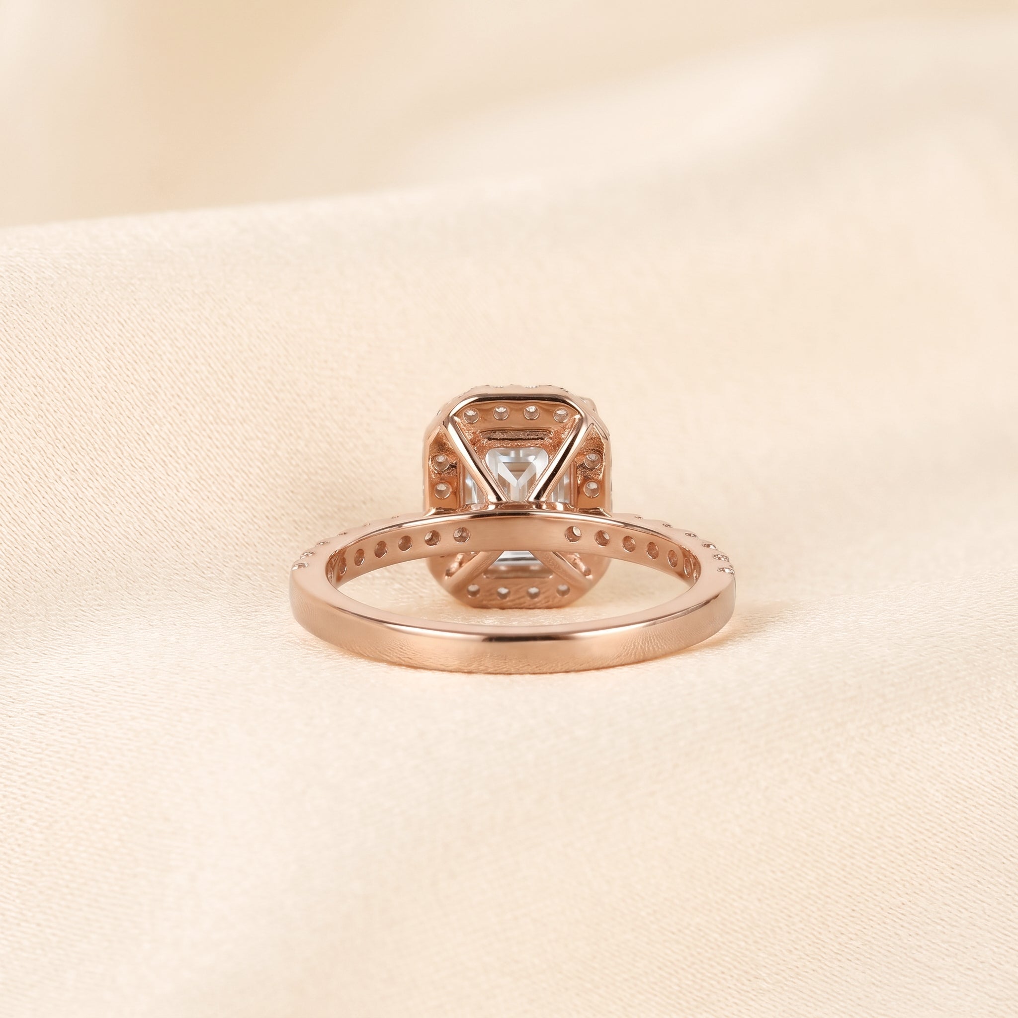 Halo Emerald Cut Lab Grown Diamond Engagement Ring in 18K Rose Gold 1.52 CTW