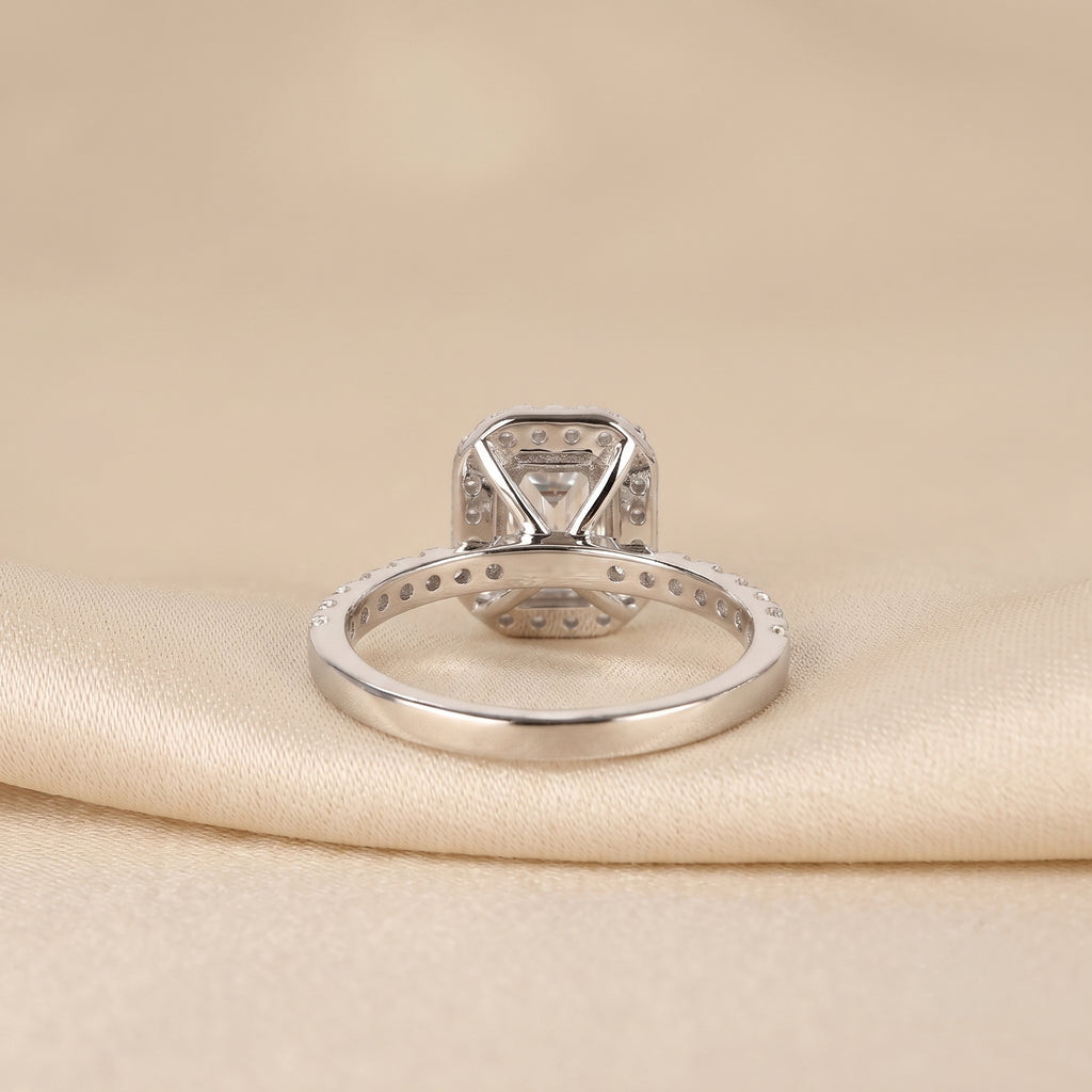 Halo Emerald Cut Lab Grown Diamond Engagement Ring in 18K White Gold 1.52 CTW