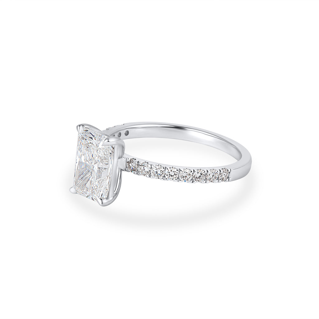 Halo Radiant Cut & Brilliant Round Cut Lab Grown Diamond Five Stone Ring 18k white gold