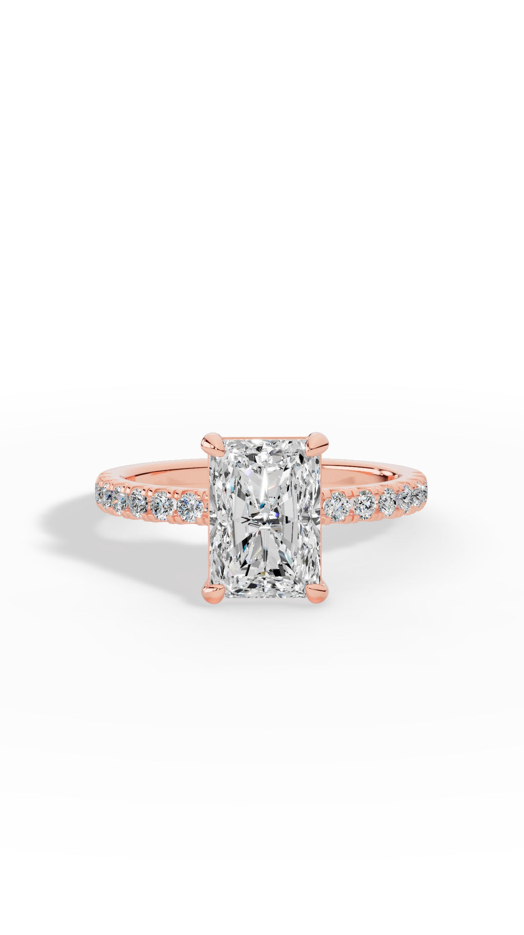 Halo Radiant Cut & Brilliant Round Cut Multi Stone Ring 18K Rose Gold 2.57 CTW