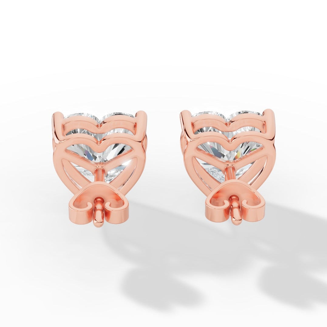 Heart Cut Solitaire Lab-Grown Diamond Stud Earrings rose gold back