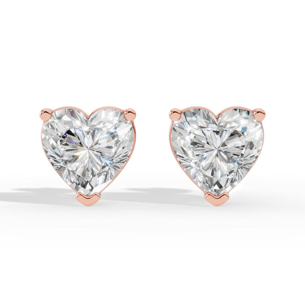 Heart Cut Solitaire Lab-Grown Diamond Stud Earrings rose gold