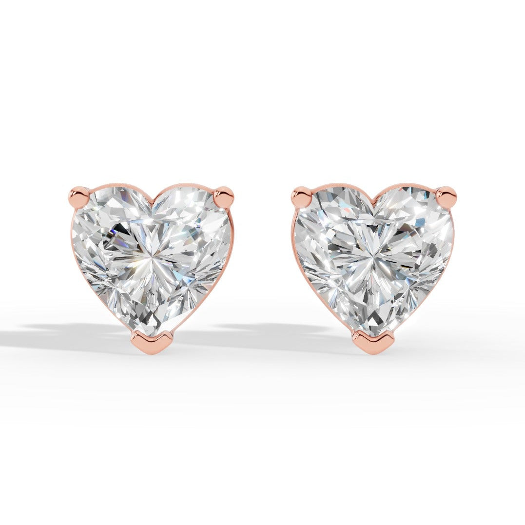 Heart Cut Solitaire Lab-Grown Diamond Stud Earrings rose gold