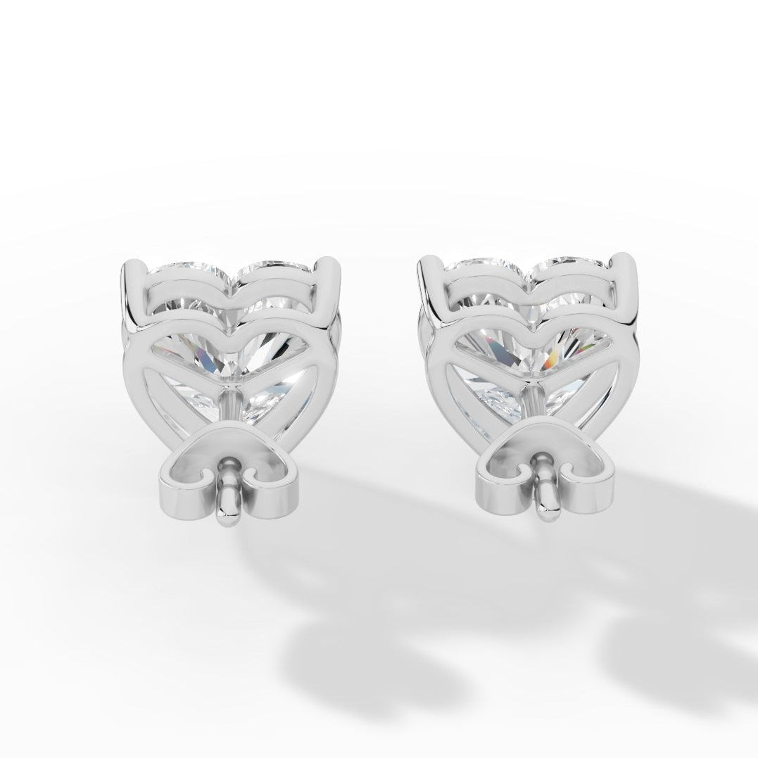 Heart Cut Solitaire Lab-Grown Diamond Stud Earrings white gold back
