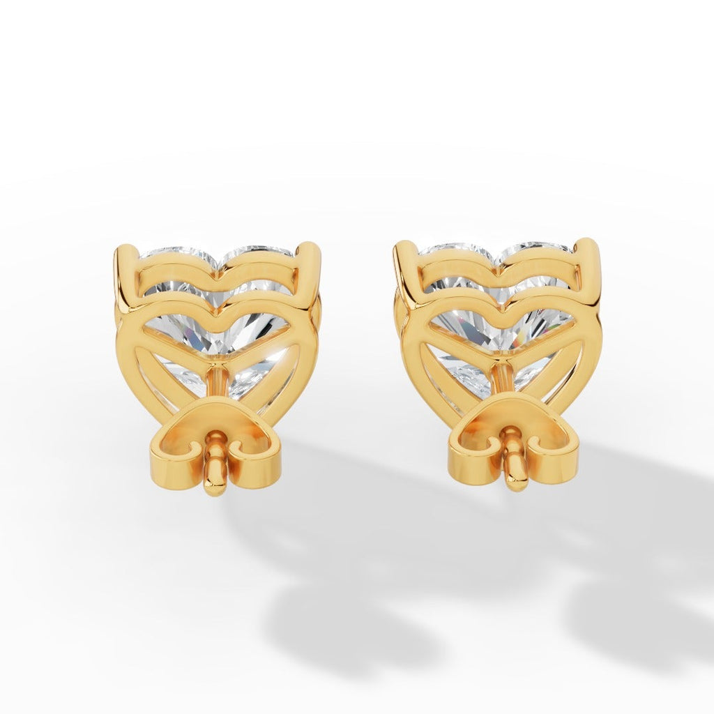 Heart Cut Solitaire Lab-Grown Diamond Stud Earrings yellow gold back