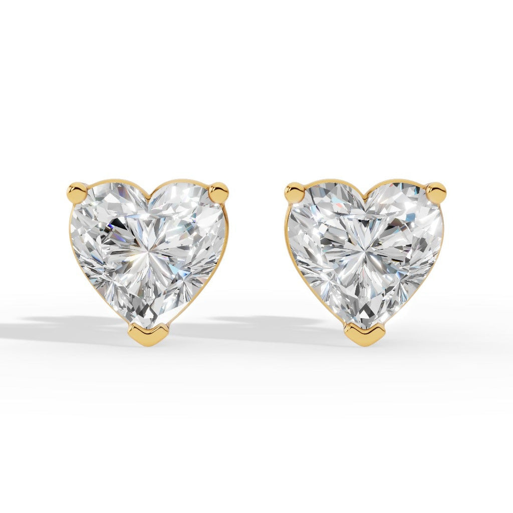 Heart Cut Solitaire Lab-Grown Diamond Stud Earrings yellow gold