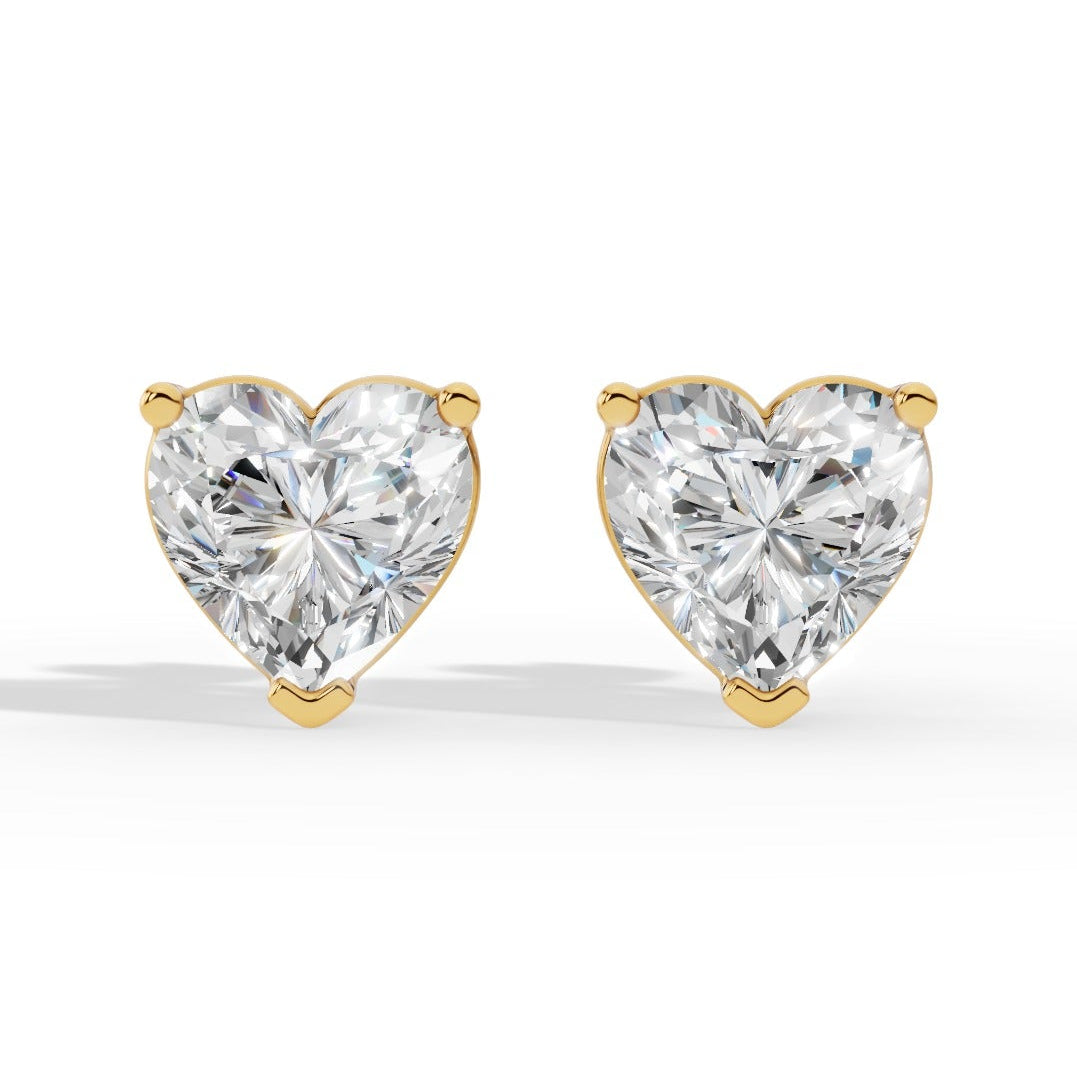 Heart Cut Solitaire Lab-Grown Diamond Stud Earrings yellow gold