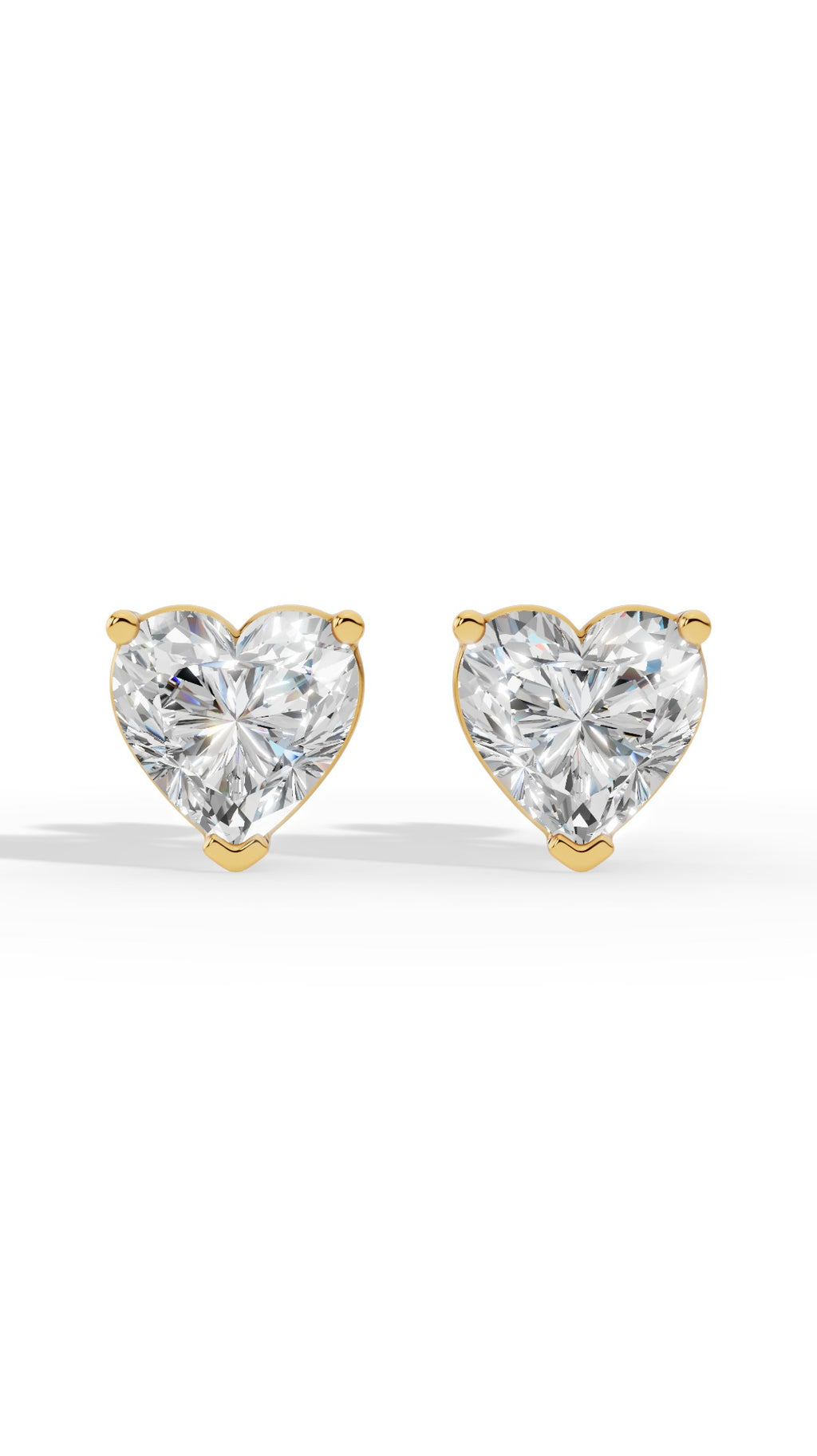 Heart Cut Solitaire Stud Earrings 10K Yellow Gold 2.14 CTW