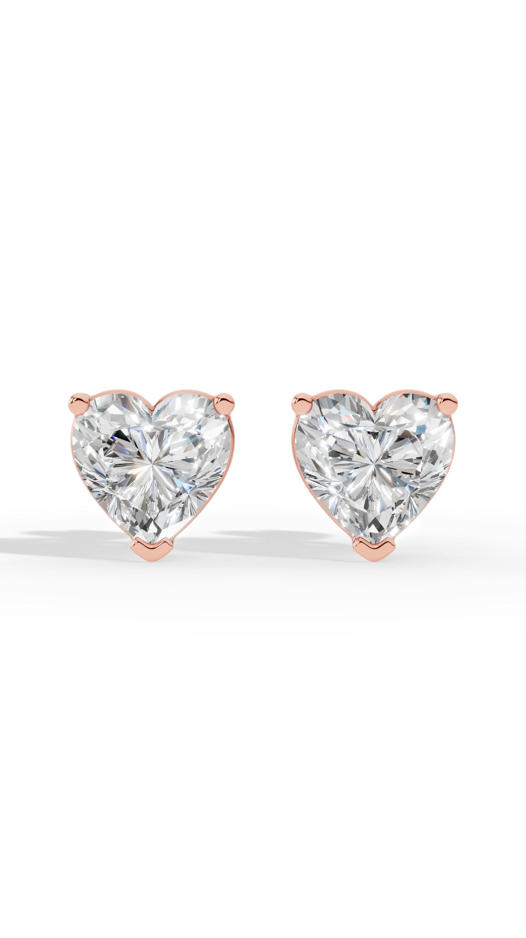 Heart Cut Solitaire Stud Earrings 14K Rose Gold 2.14 CTW