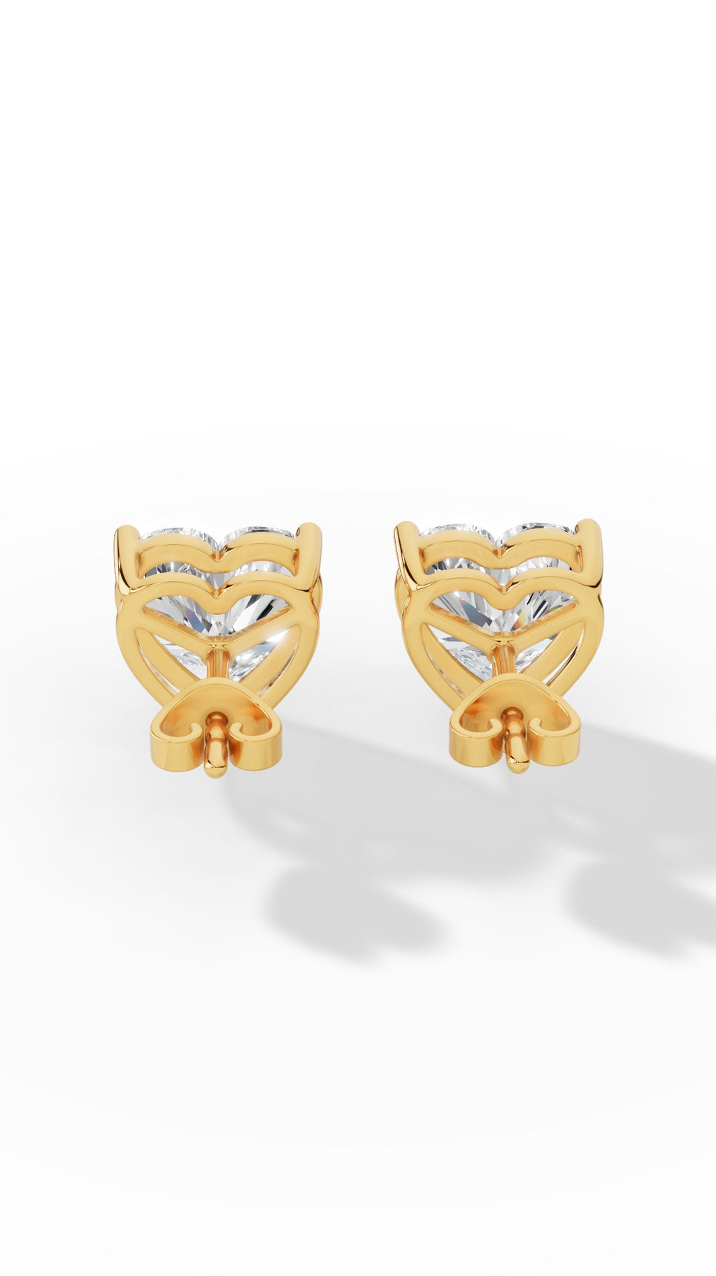 Heart Cut Solitaire Stud Earrings 14K Yellow Gold 2.14 CTW