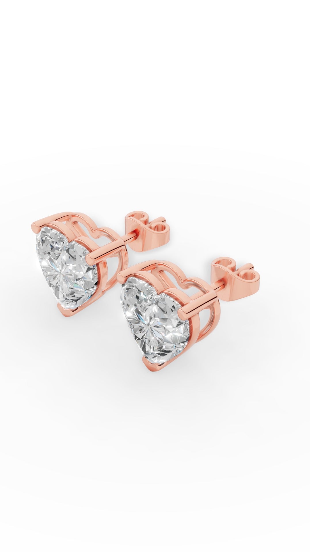 Heart Cut Solitaire Stud Earrings 18K Rose Gold 2.14 CTW