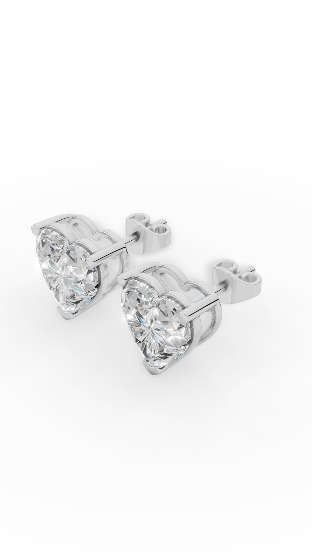 Heart Cut Solitaire Stud Earrings 18K White Gold 2.14 CTW
