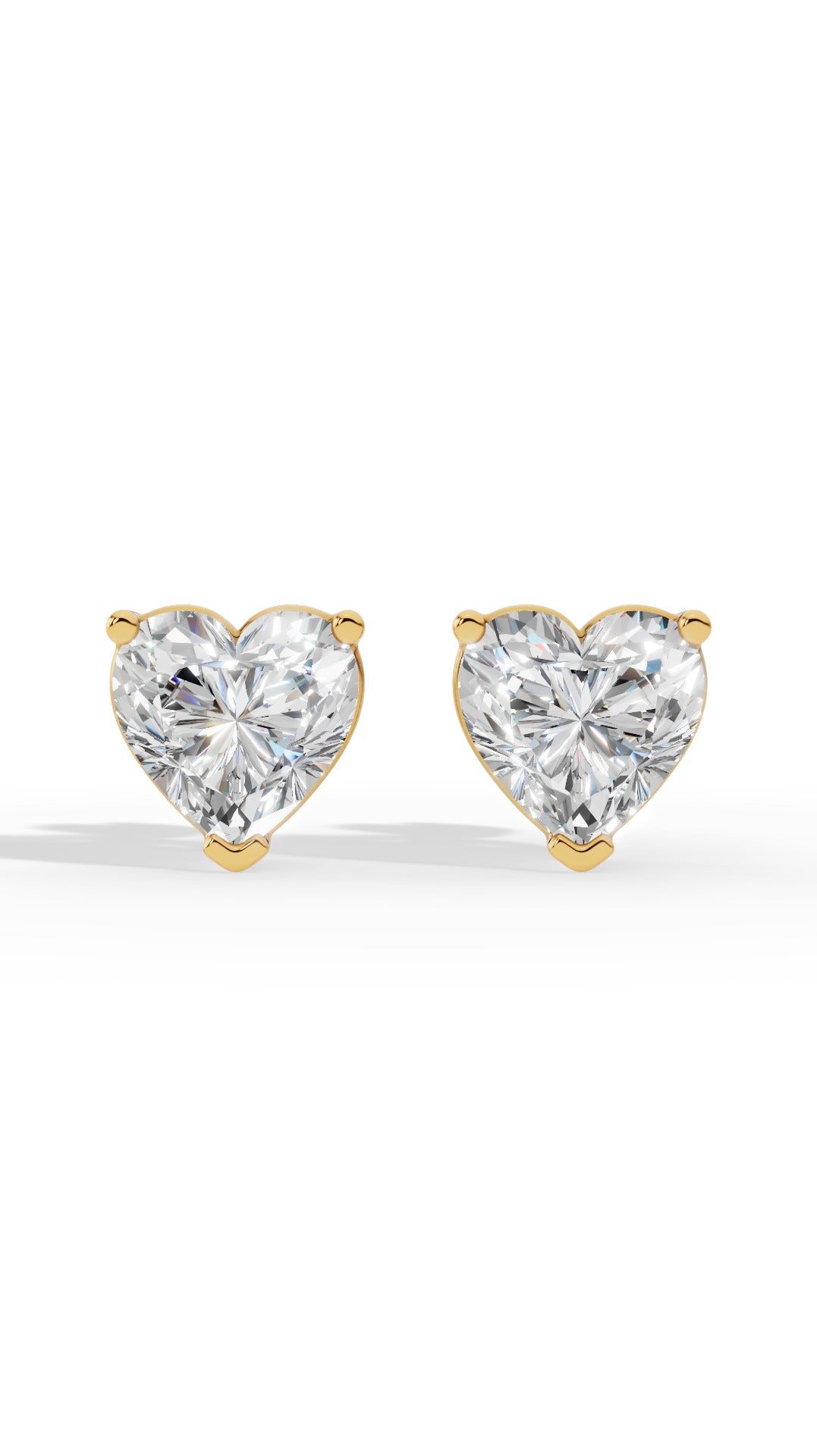 Heart Cut Solitaire Stud Earrings 18K Yellow Gold 2.14 CTW