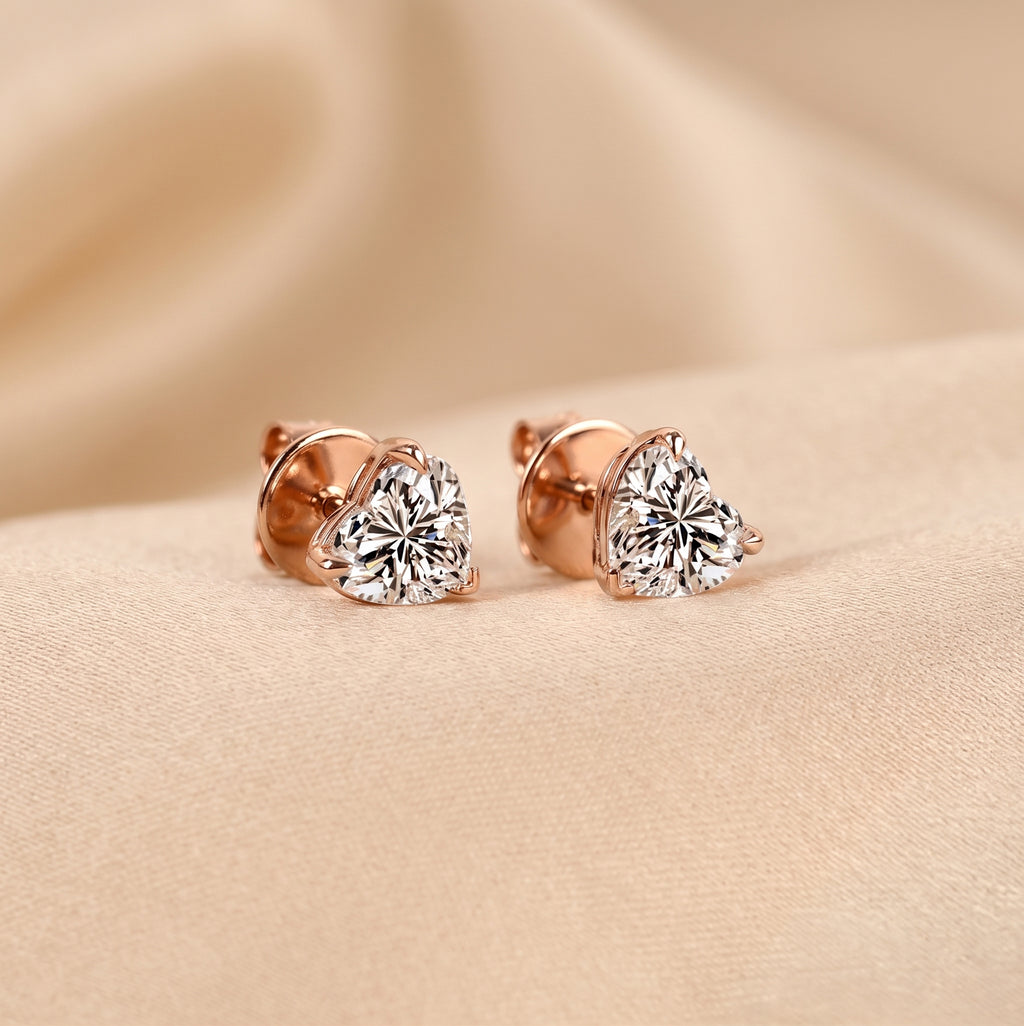 Heart Cut Solitaire Stud Earrings 10K Rose Gold 2 CTW