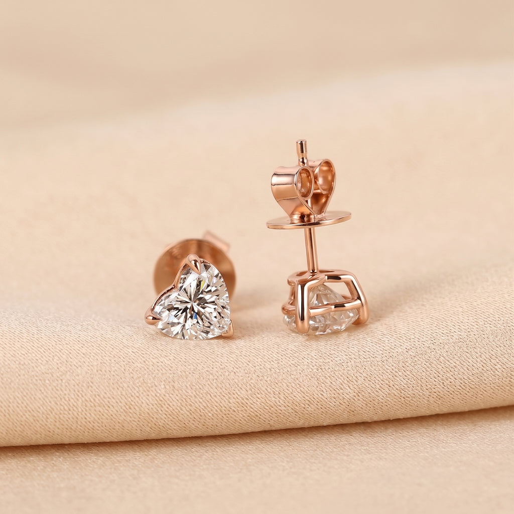 Heart Cut Solitaire Stud Earrings 10K Rose Gold 2 CTW