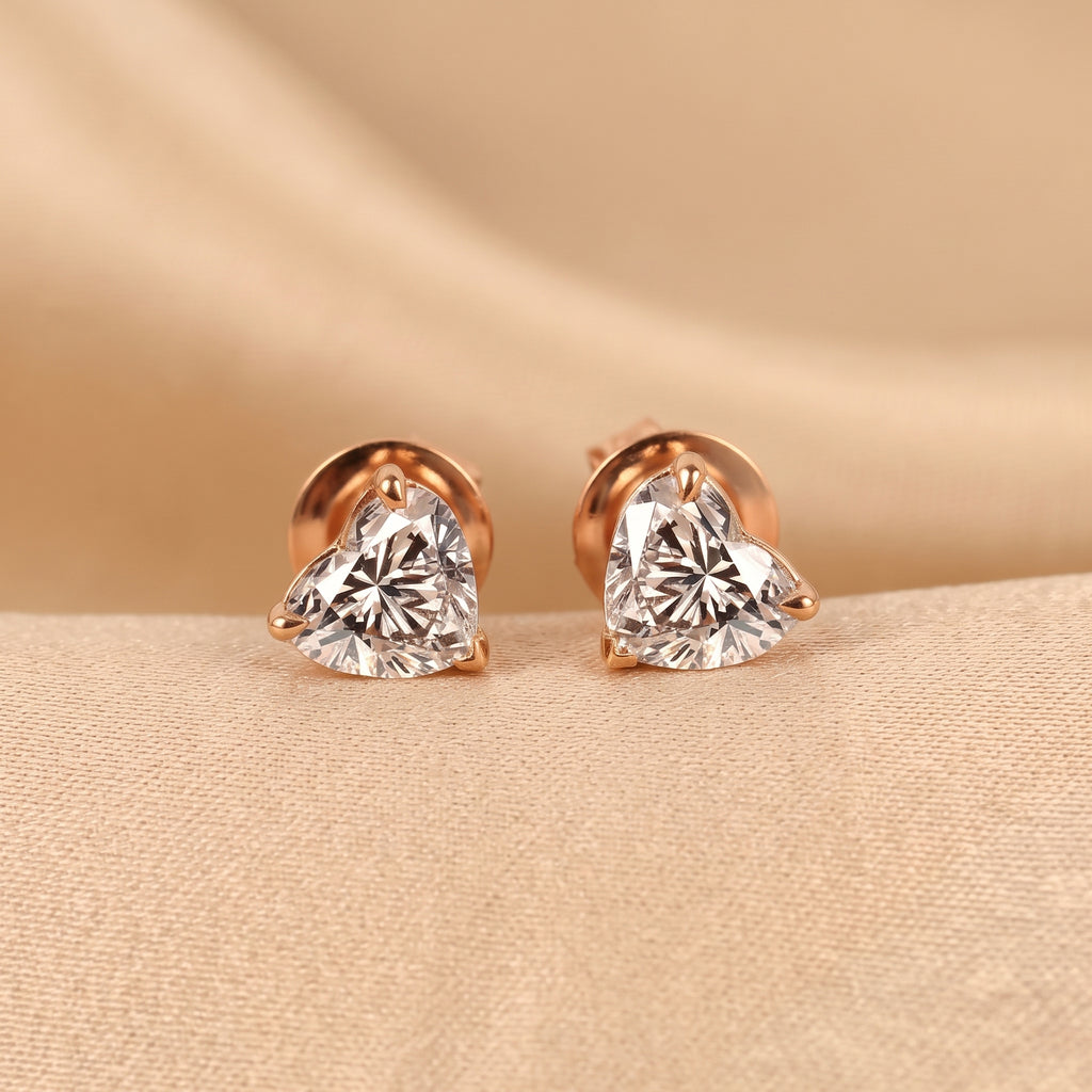 Heart Cut Solitaire Stud Earrings 10K Rose Gold 2 CTW