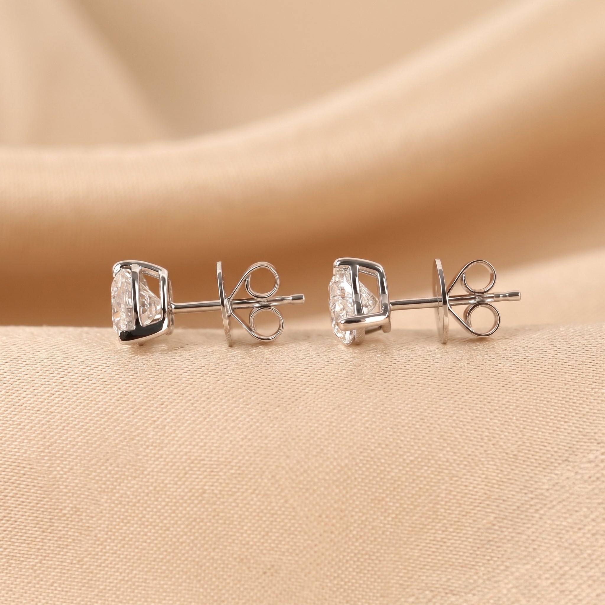 Heart Cut Solitaire Stud Earrings 10K White Gold 2 CTW