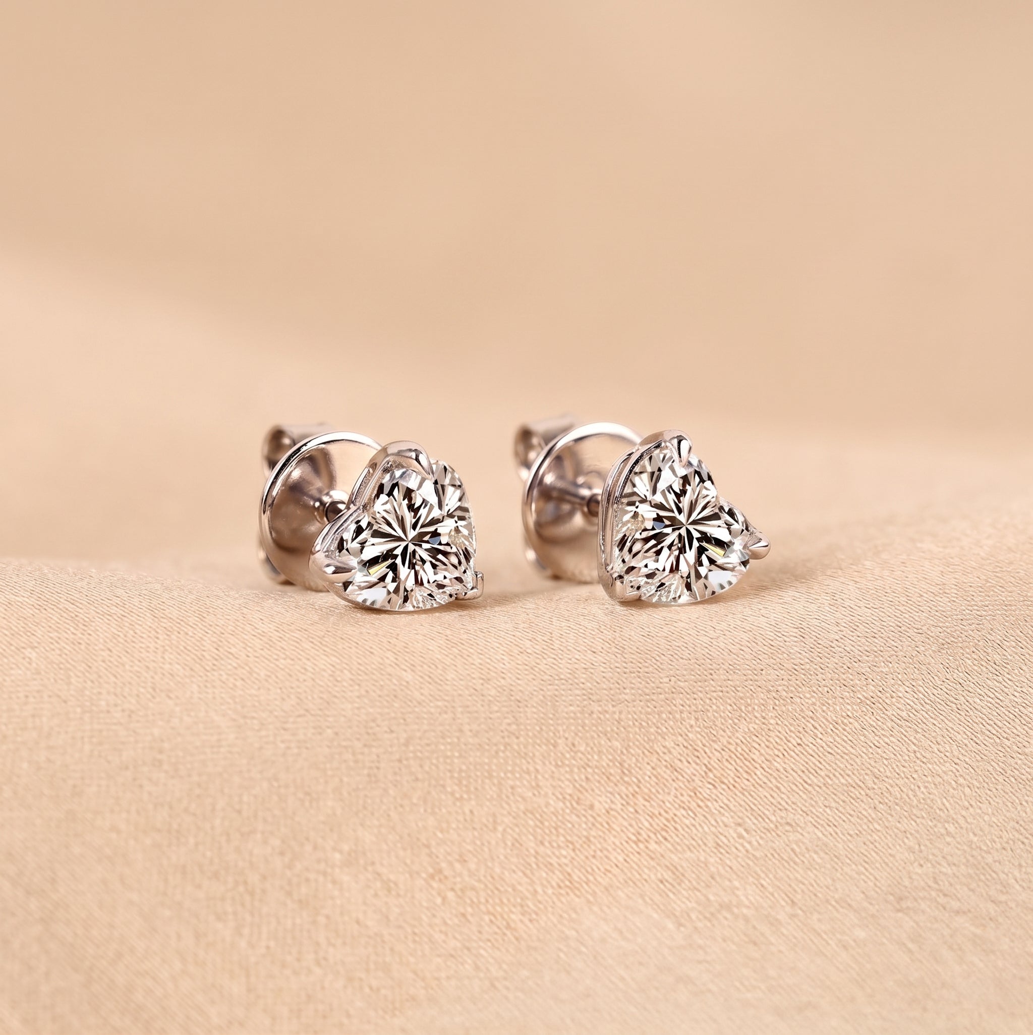 Heart Cut Solitaire Stud Earrings 10K White Gold 2 CTW