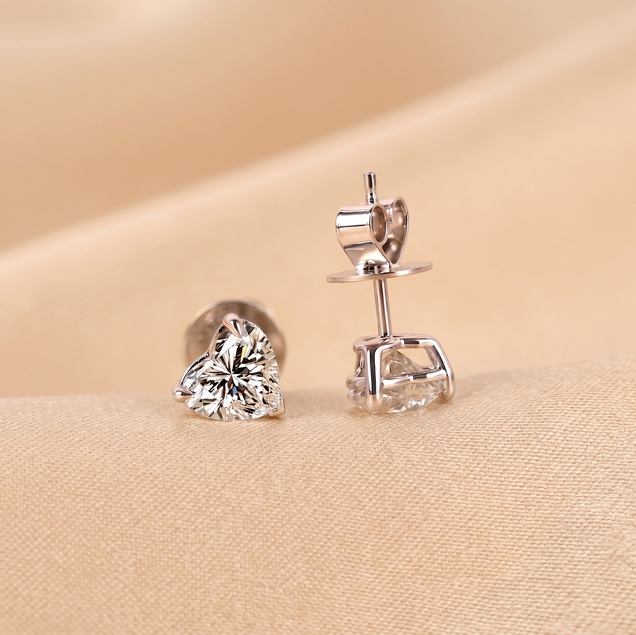 Heart Cut Solitaire Stud Earrings 14K White Gold 2 CTW