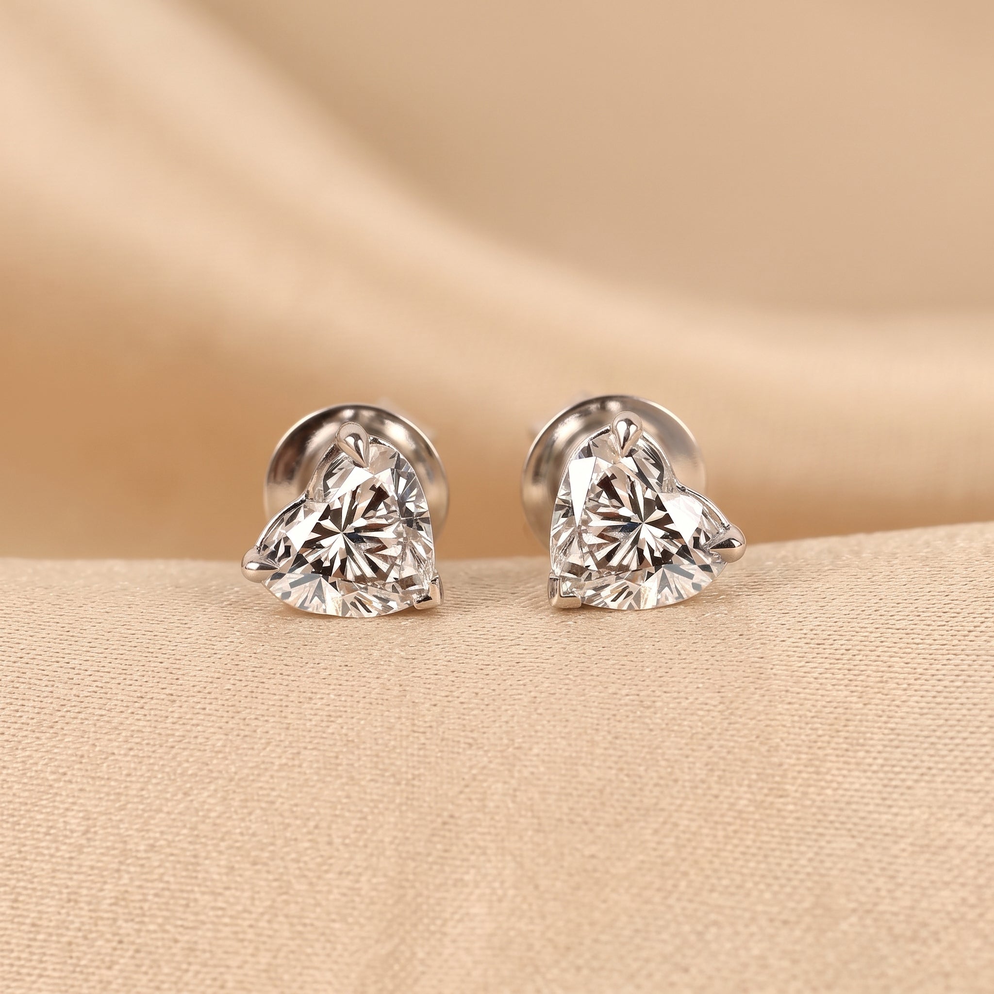 Heart Cut Solitaire Stud Earrings 14K White Gold 2 CTW