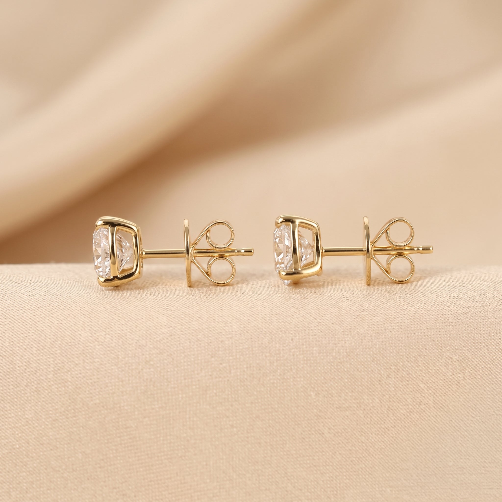 Heart Cut Solitaire Stud Earrings 14K Yellow Gold 2 CTW
