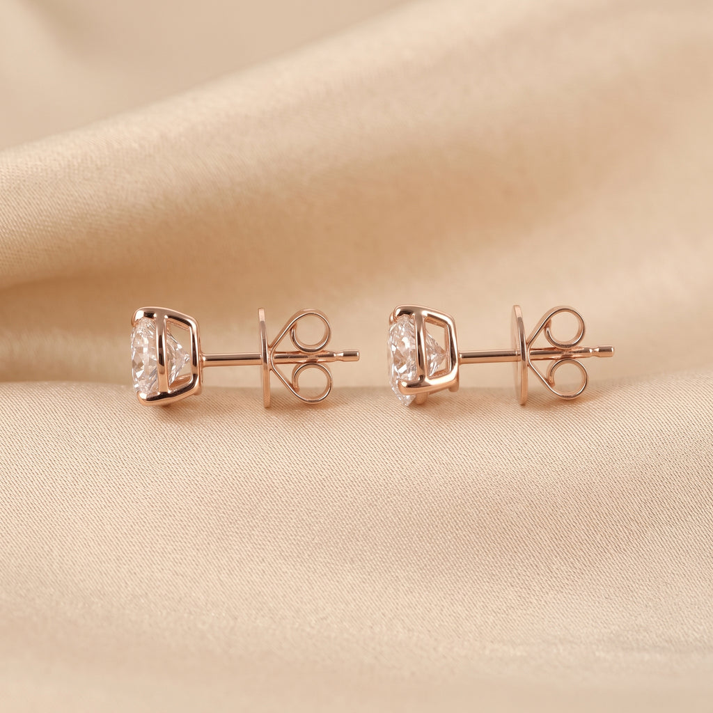 Heart Cut Solitaire Stud Earrings 18K Rose Gold 2 CTW