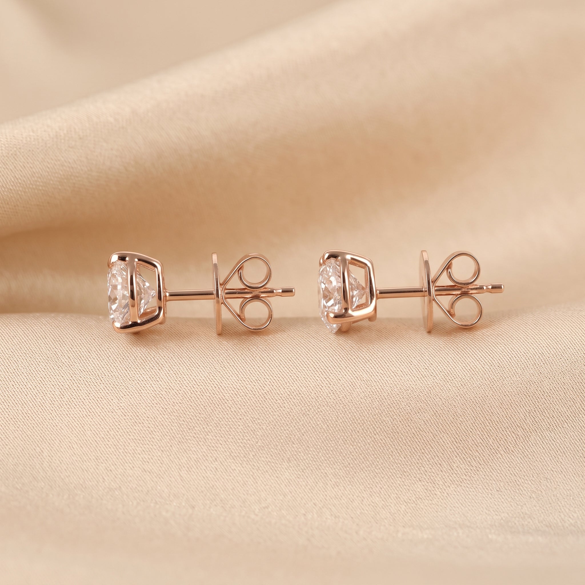 Heart Cut Solitaire Stud Earrings 18K Rose Gold 2 CTW