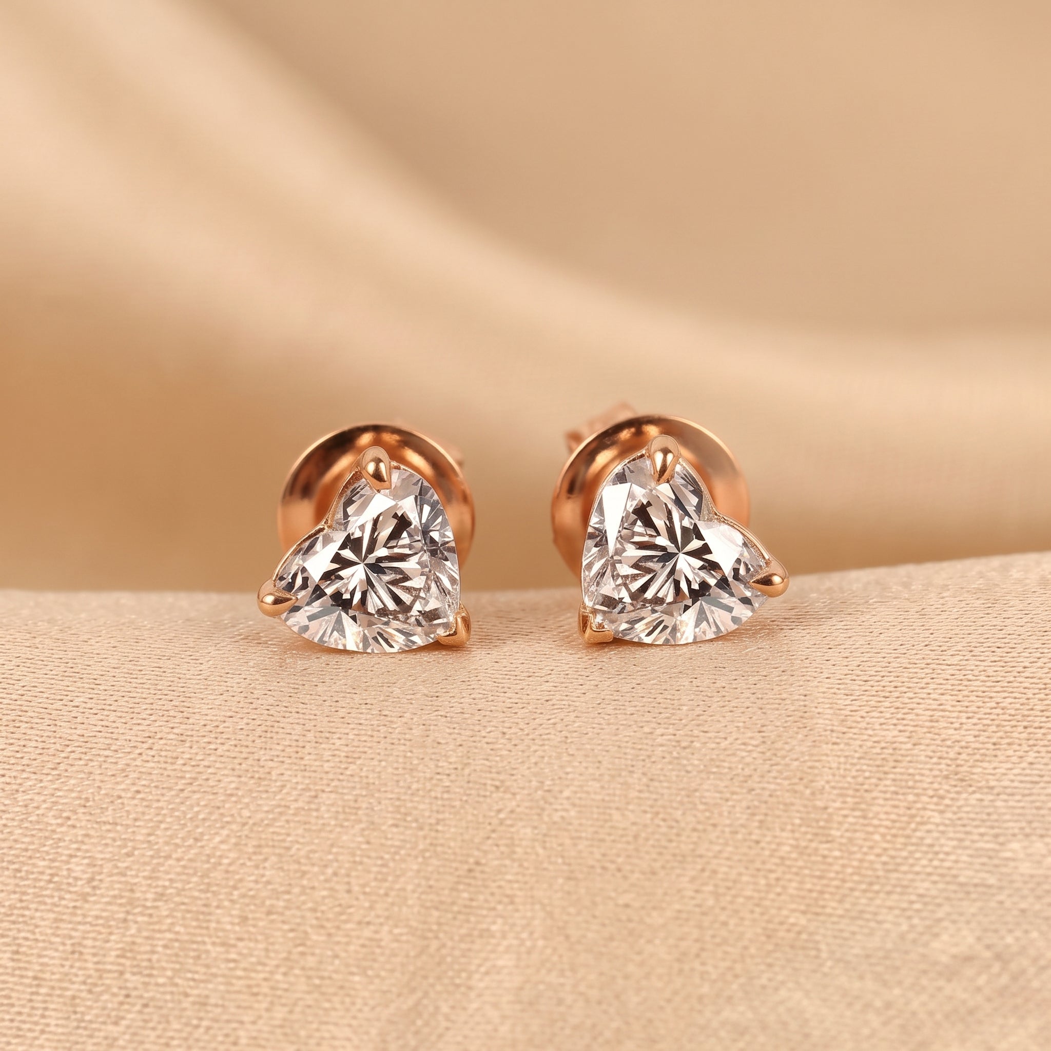 Heart Cut Solitaire Stud Earrings 18K Rose Gold 2 CTW