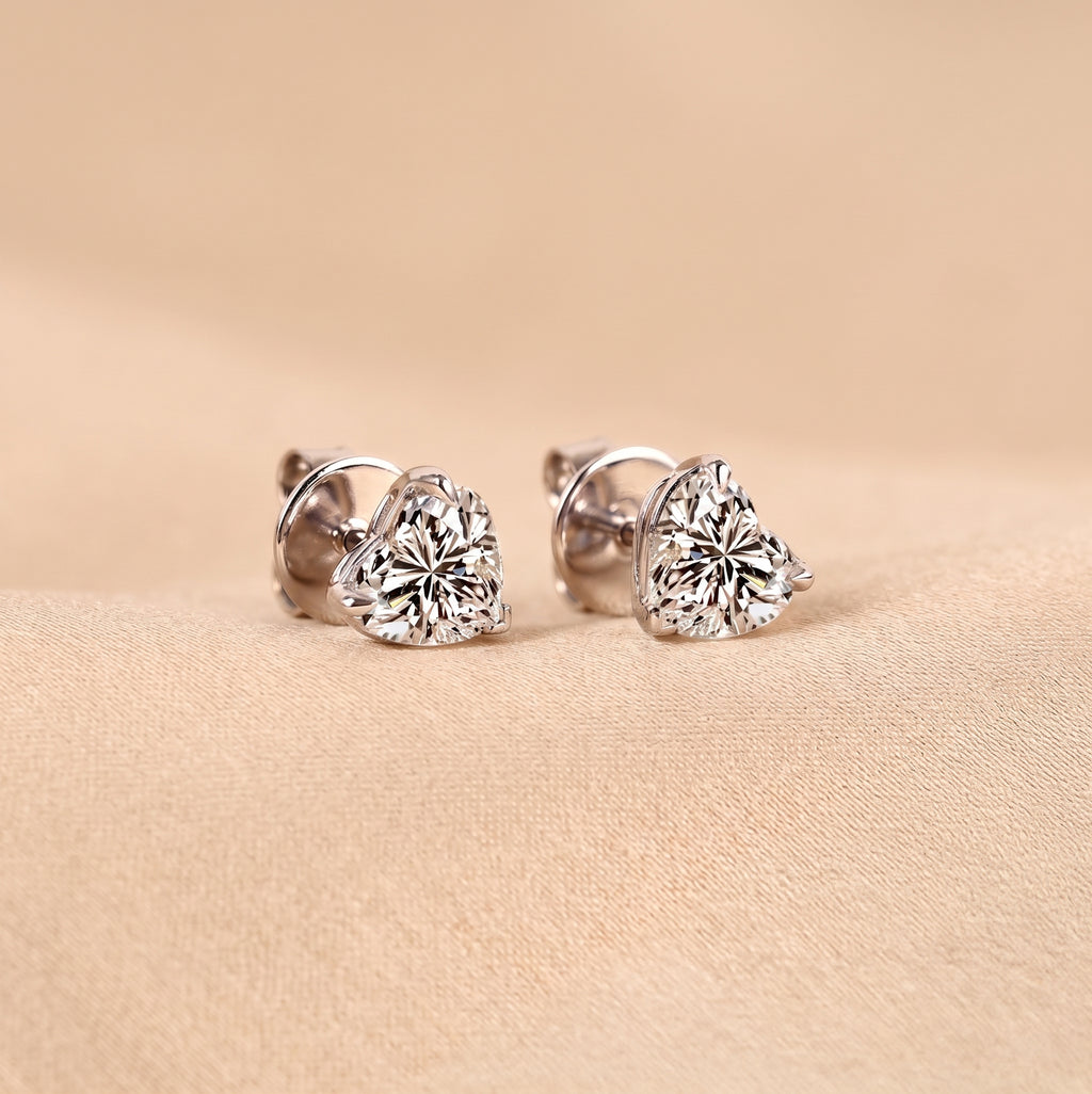 Heart Cut Solitaire Stud Earrings 18K White Gold 2 CTW