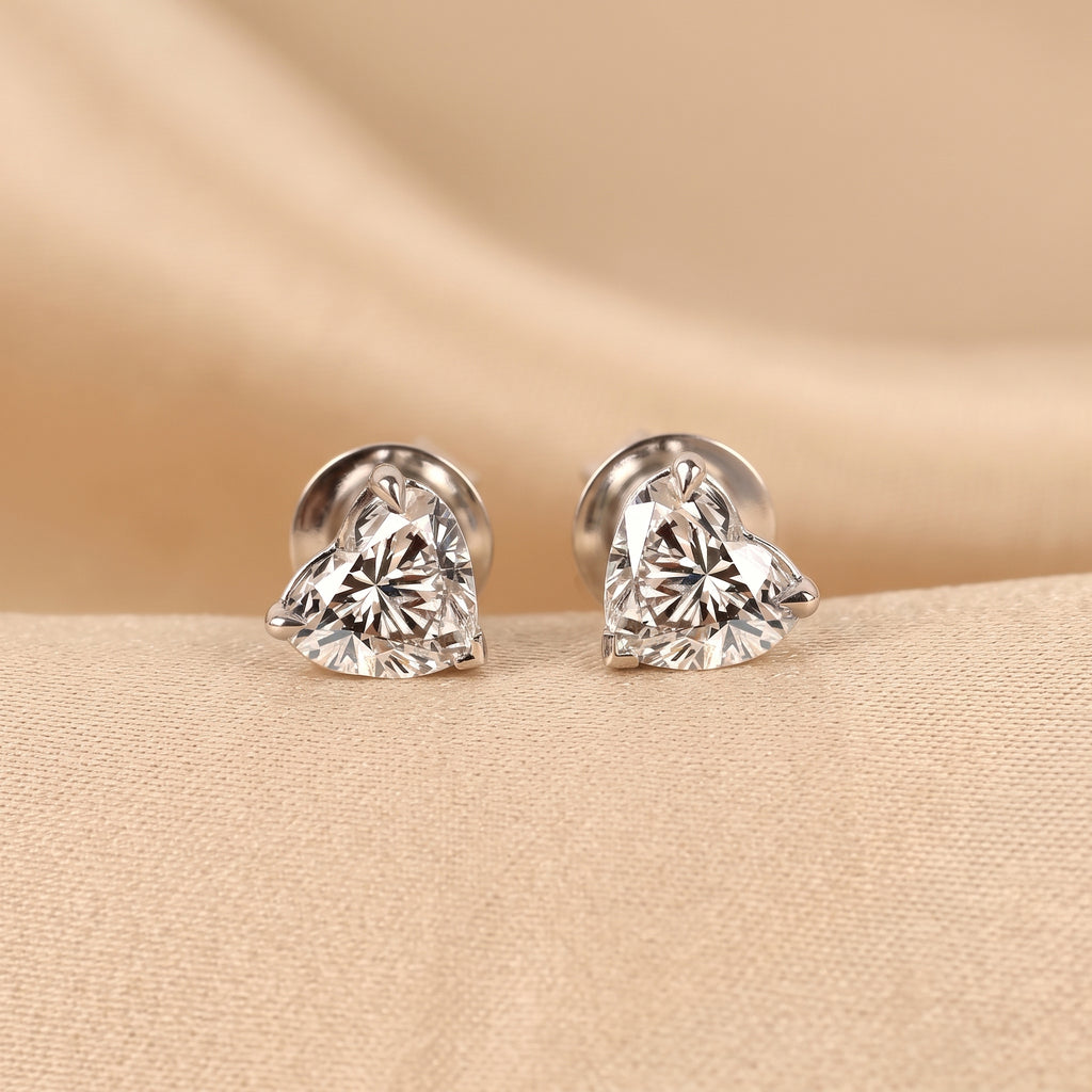 Heart Cut Solitaire Stud Earrings 18K White Gold 2 CTW