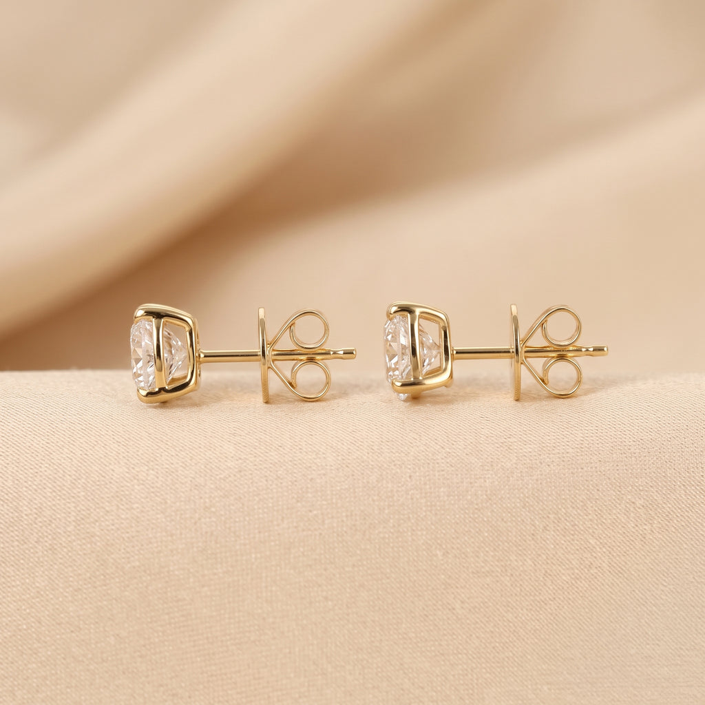 Heart Cut Solitaire Stud Earrings 18K Yellow Gold 2 CTW