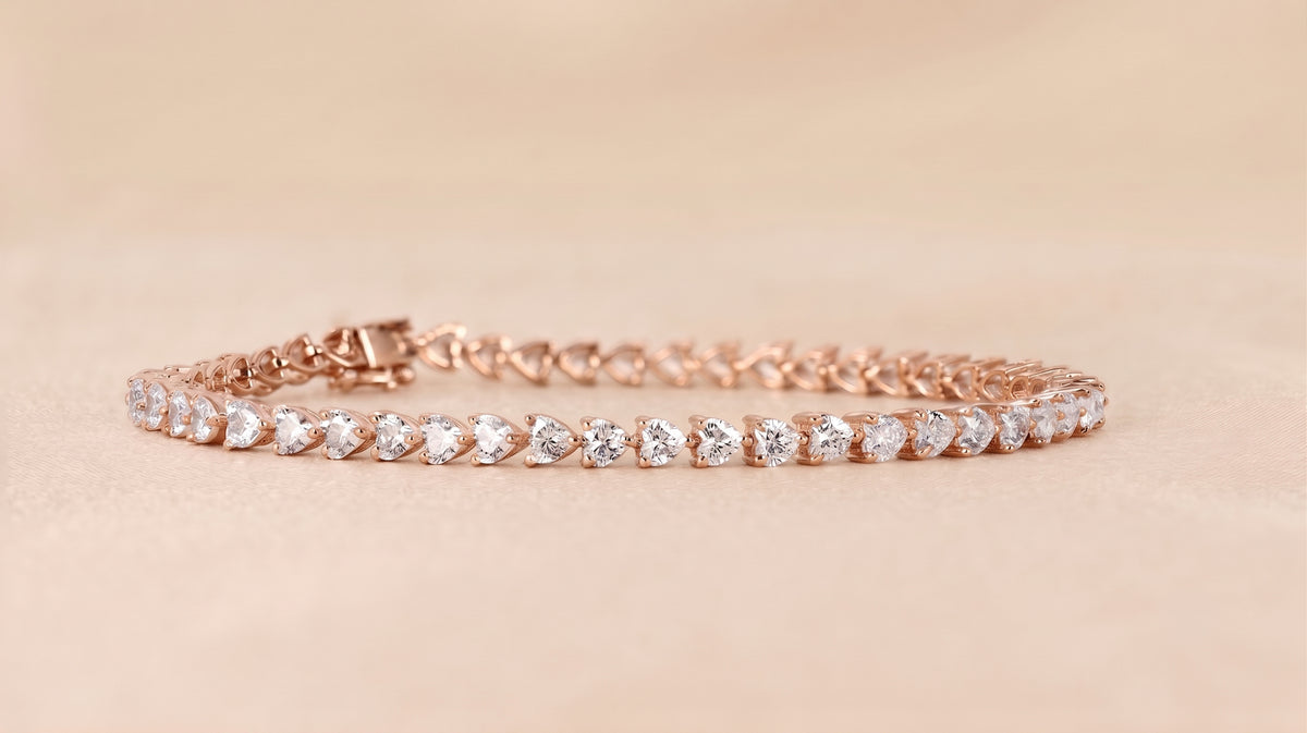 Heart Lab Grown Diamond Tennis Bracelet in 10K Rose Gold 4.70 CTW