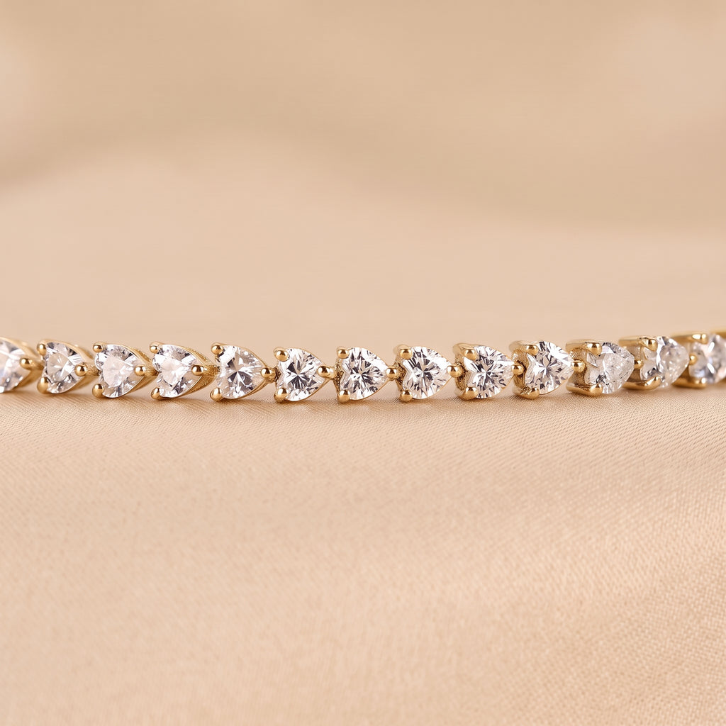 Heart Lab Grown Diamond Tennis Bracelet in 10K Yellow Gold 4.70 CTW