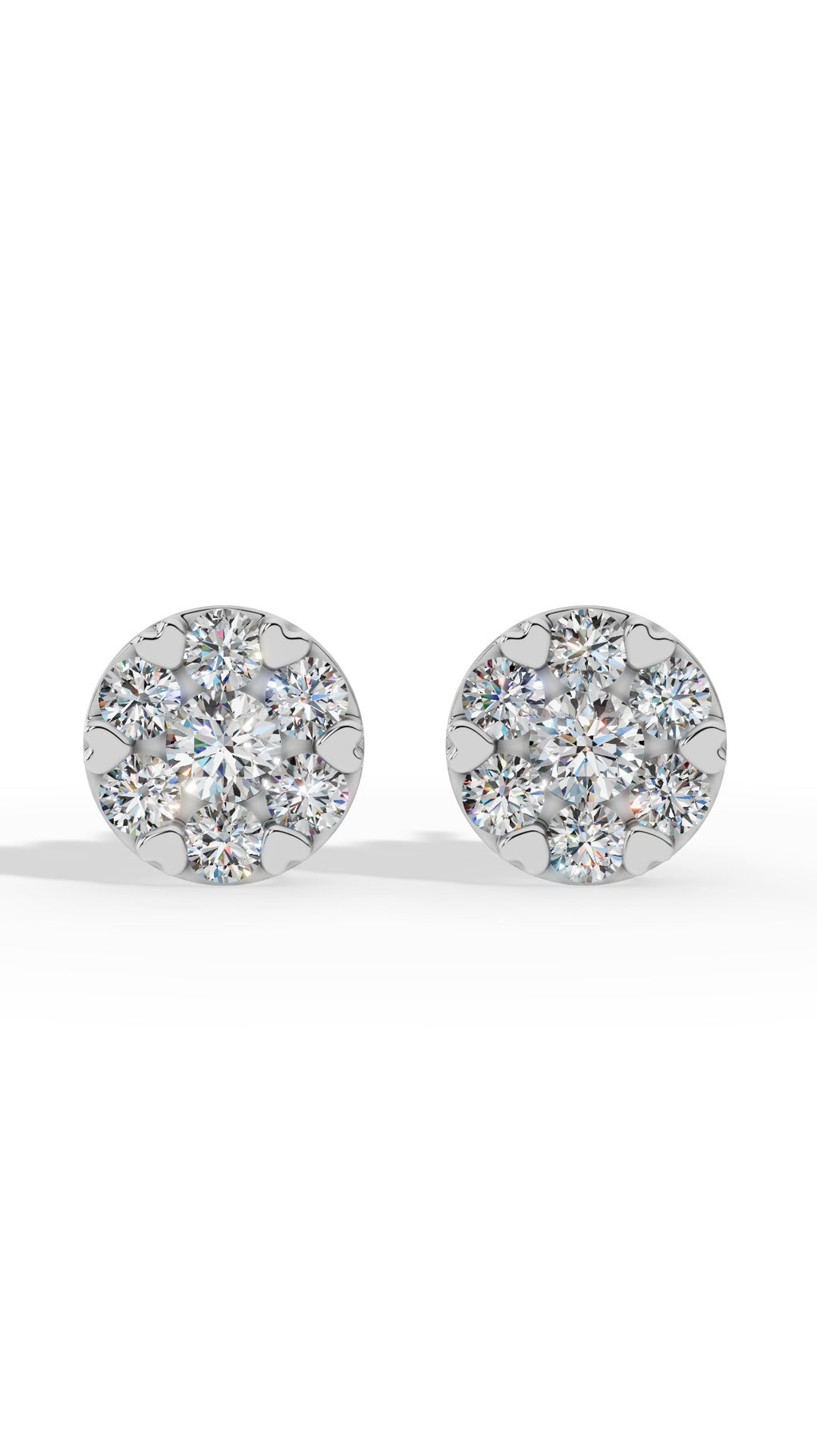 Heart Prong Brilliant Round Cut In Cluster Stud Earrings 10K White Gold 1.6 CTW