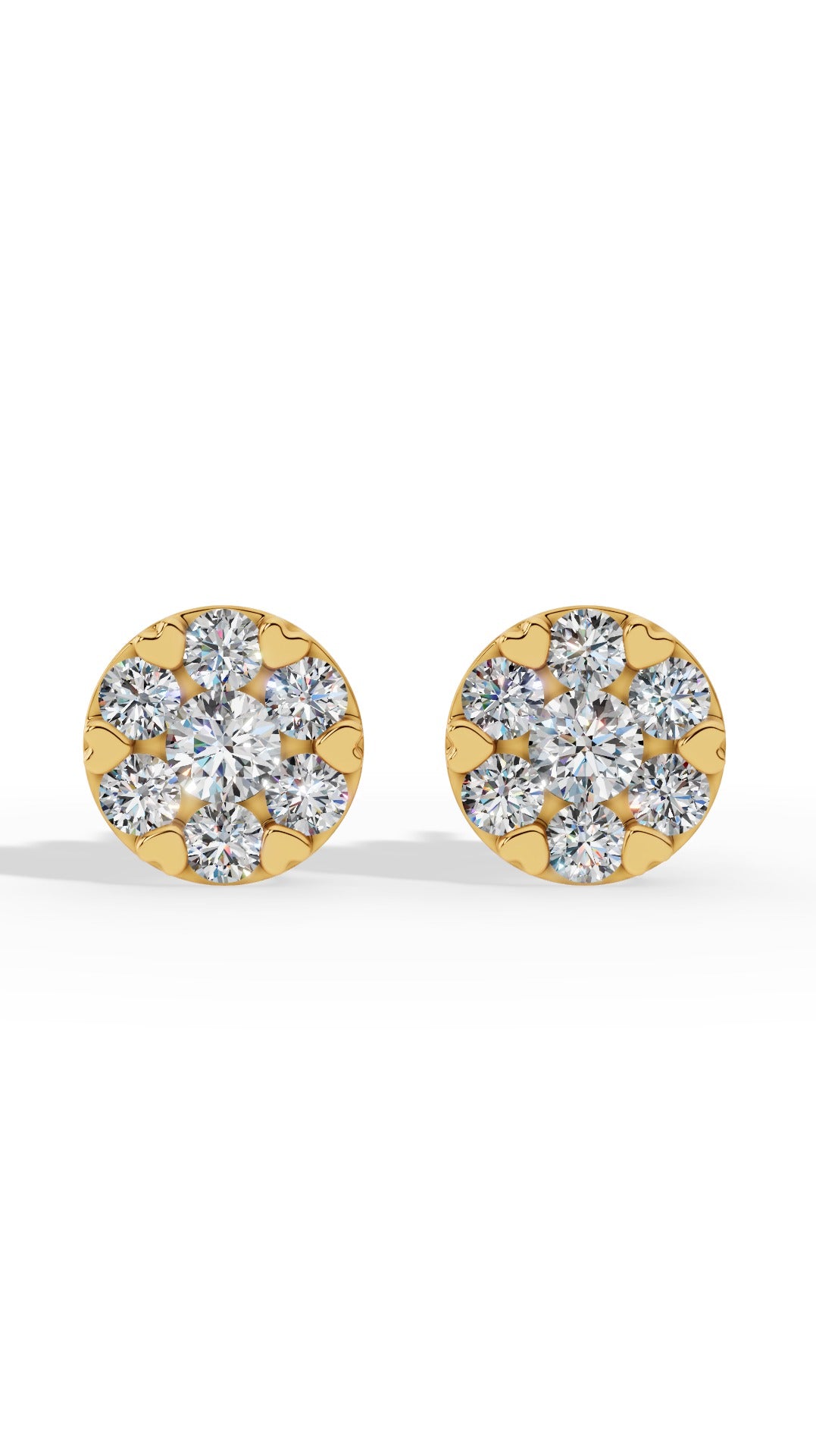Heart Prong Brilliant Round Cut In Cluster Stud Earrings 10K Yellow Gold 1.6 CTW