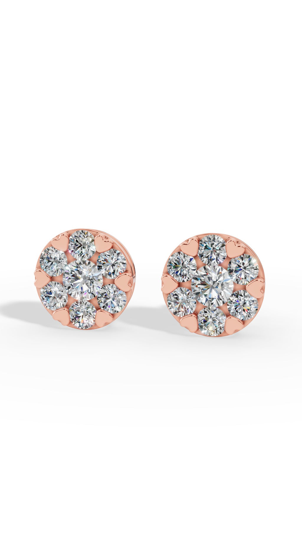 Heart Prong Brilliant Round Cut In Cluster Stud Earrings 14K Rose Gold 1.5 CTW