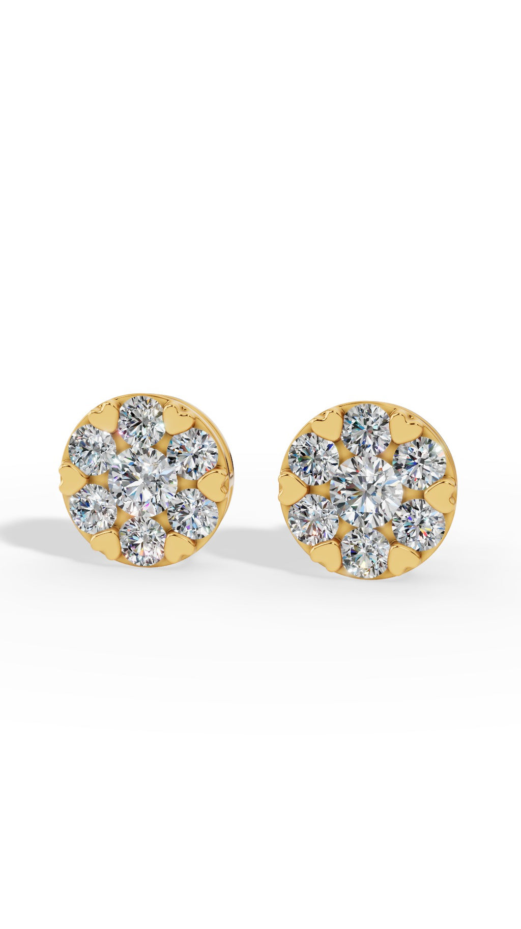 Heart Prong Brilliant Round Cut In Cluster Stud Earrings 14K Yellow Gold 1.5 CTW