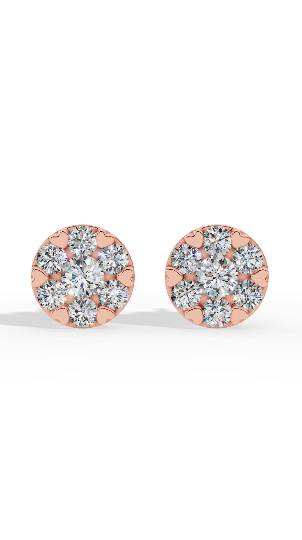 Heart Prong Brilliant Round Cut In Cluster Stud Earrings 18K Rose Gold 1.5 CTW