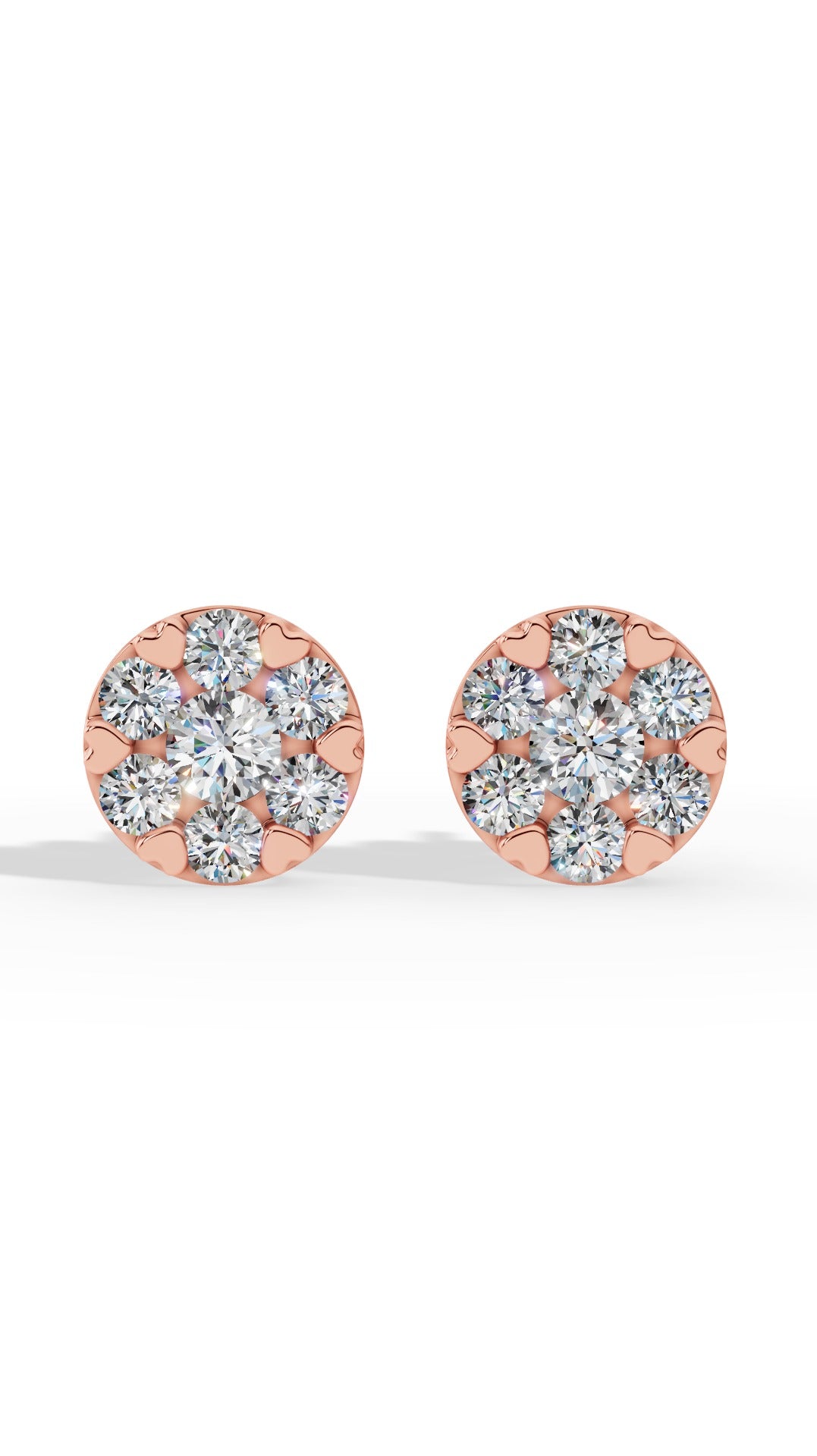 Heart Prong Brilliant Round Cut In Cluster Stud Earrings 18K Rose Gold 1.6 CTW