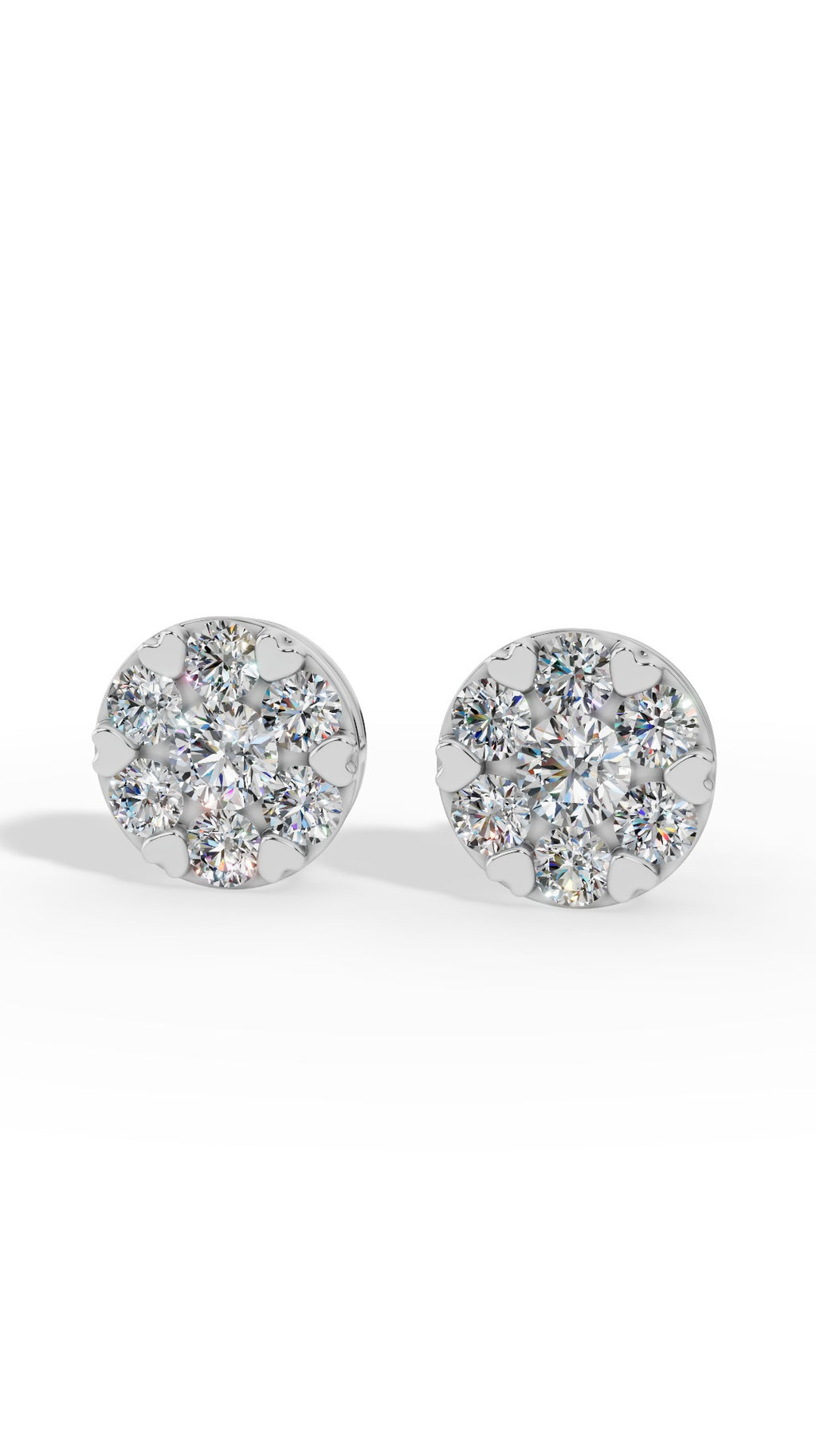 Heart Prong Brilliant Round Cut In Cluster Stud Earrings 18K White Gold 1.6 CTW