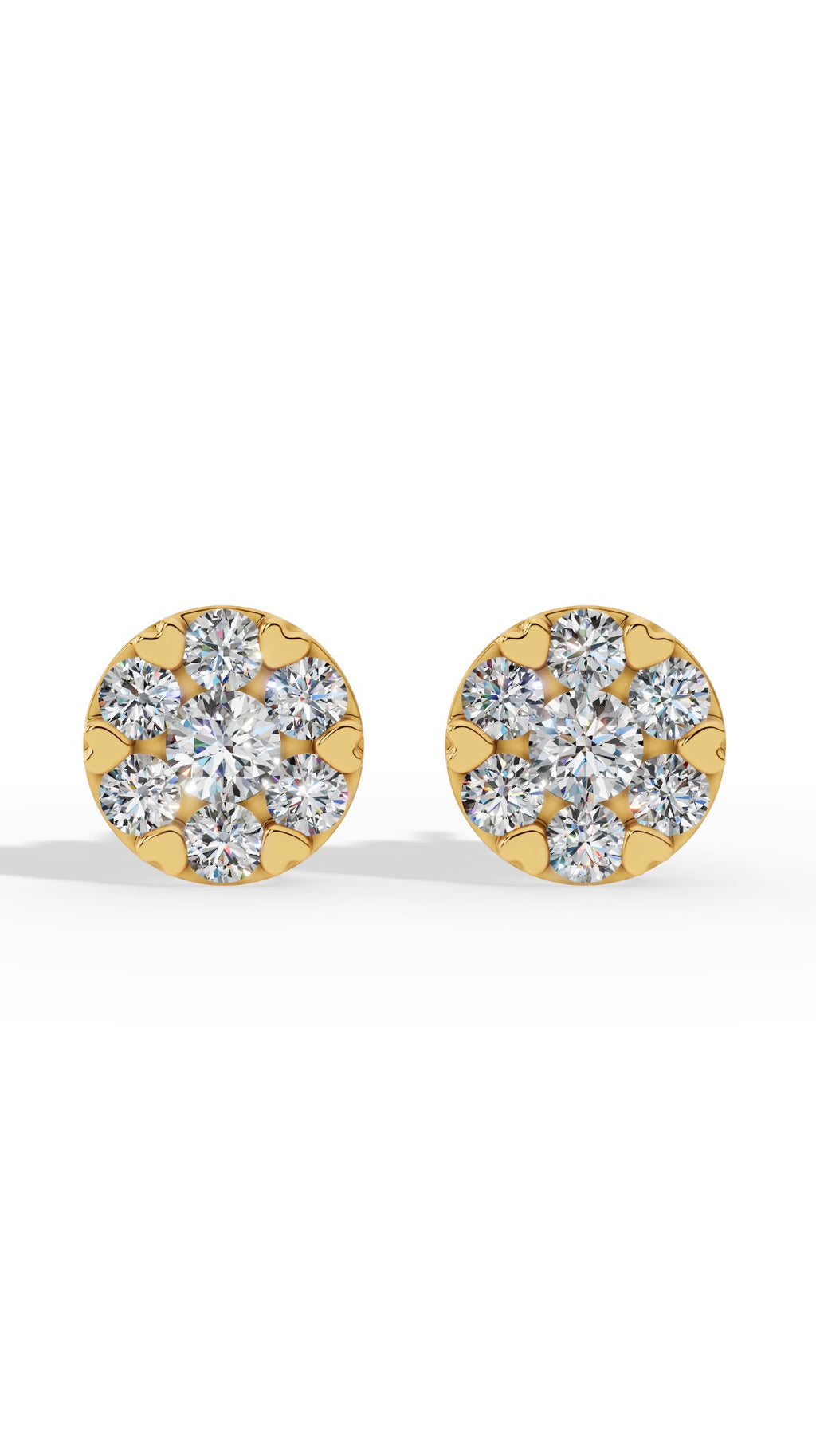 Heart Prong Brilliant Round Cut In Cluster Stud Earrings 18K Yellow Gold 1.5 CTW