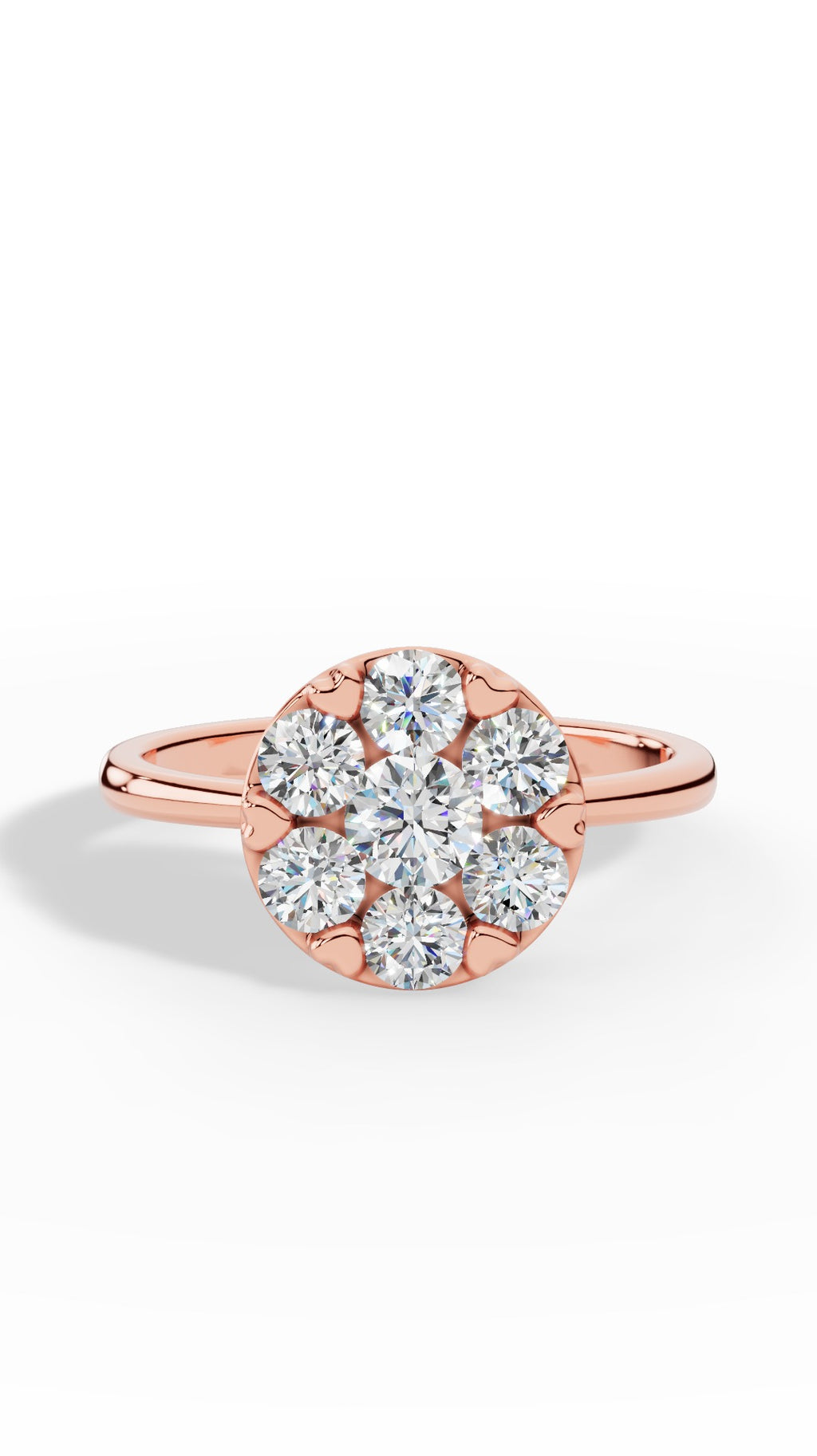 Heart Shaped Prong Clustered Brilliant Round Cut Ring 14K Rose Gold 1.0 CTW