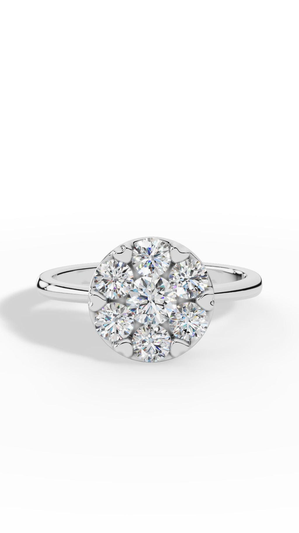 Heart Shaped Prong Clustered Brilliant Round Cut Ring 14K White Gold 1.0 CTW