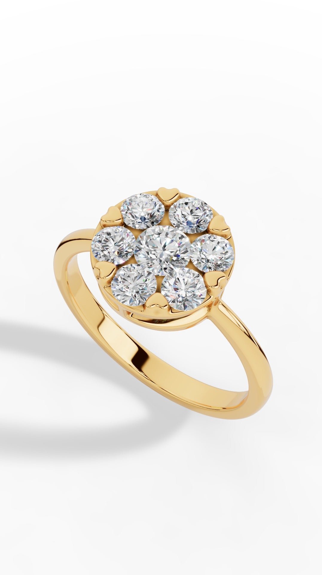 Heart Shaped Prong Clustered Brilliant Round Cut Ring 14K Yellow Gold 1.0 CTW