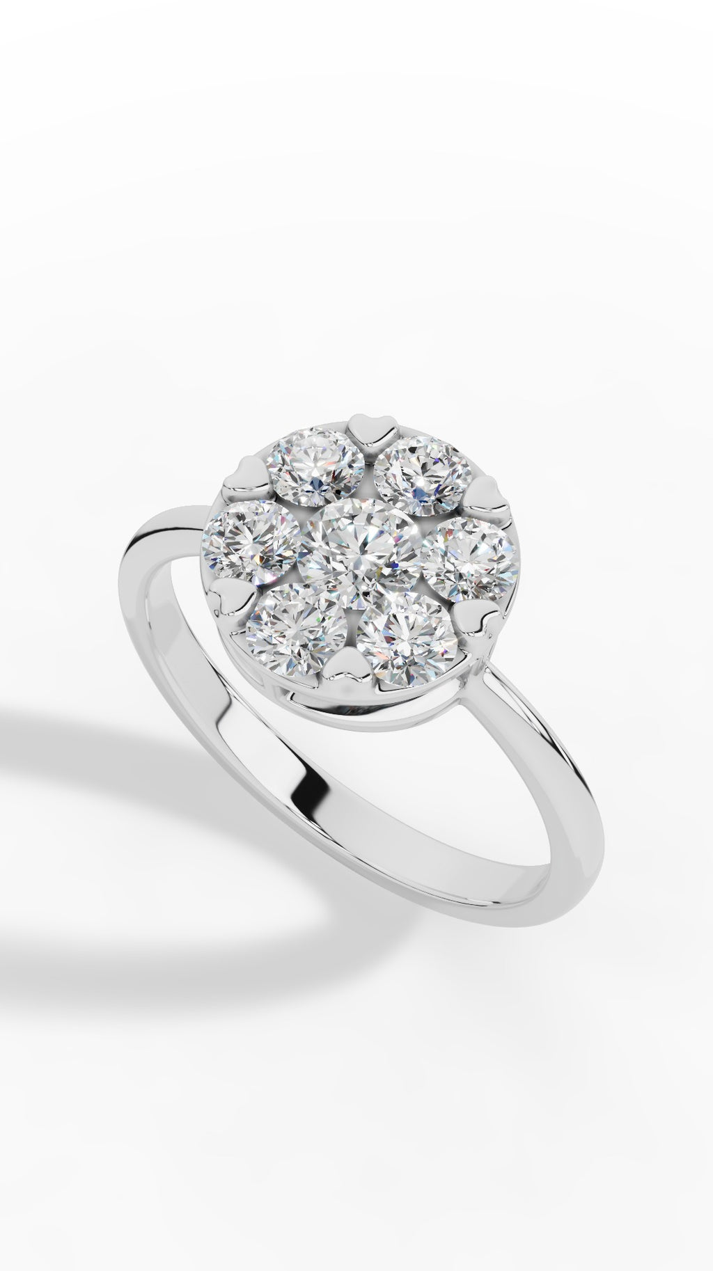 Heart Shaped Prong Clustered Brilliant Round Cut Ring 18K White Gold 1.0 CTW
