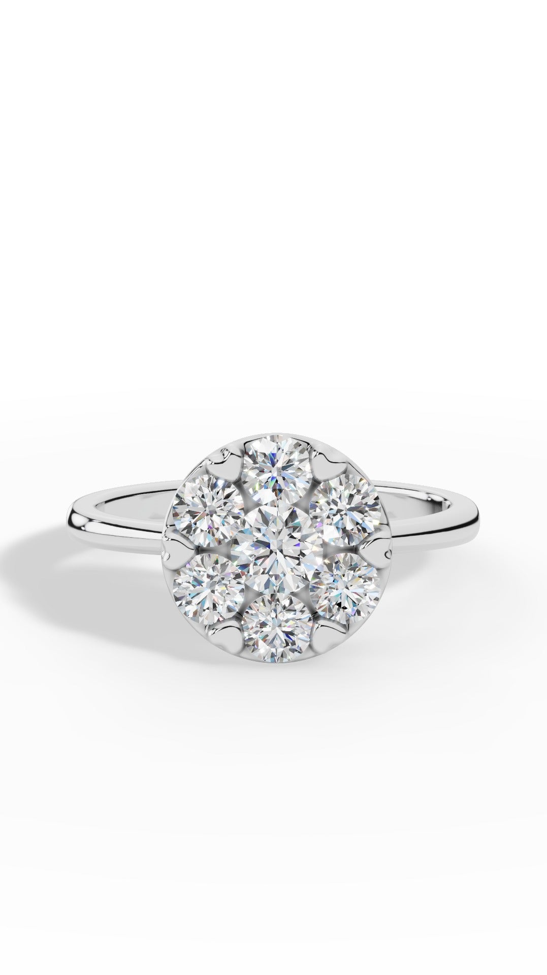 Heart Shaped Prong Clustered Brilliant Round Cut Ring 18K White Gold 1.0 CTW
