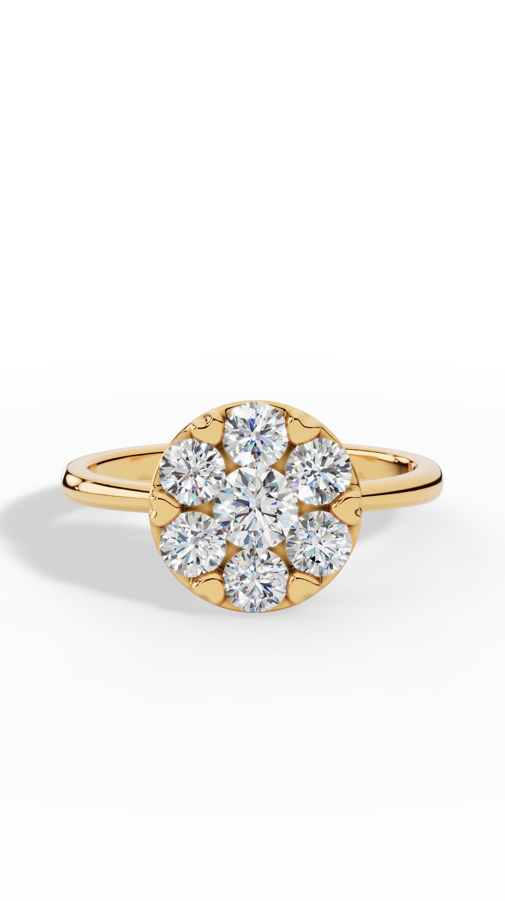 Heart Shaped Prong Clustered Brilliant Round Cut Ring 18K Yellow Gold 1.0 CTW