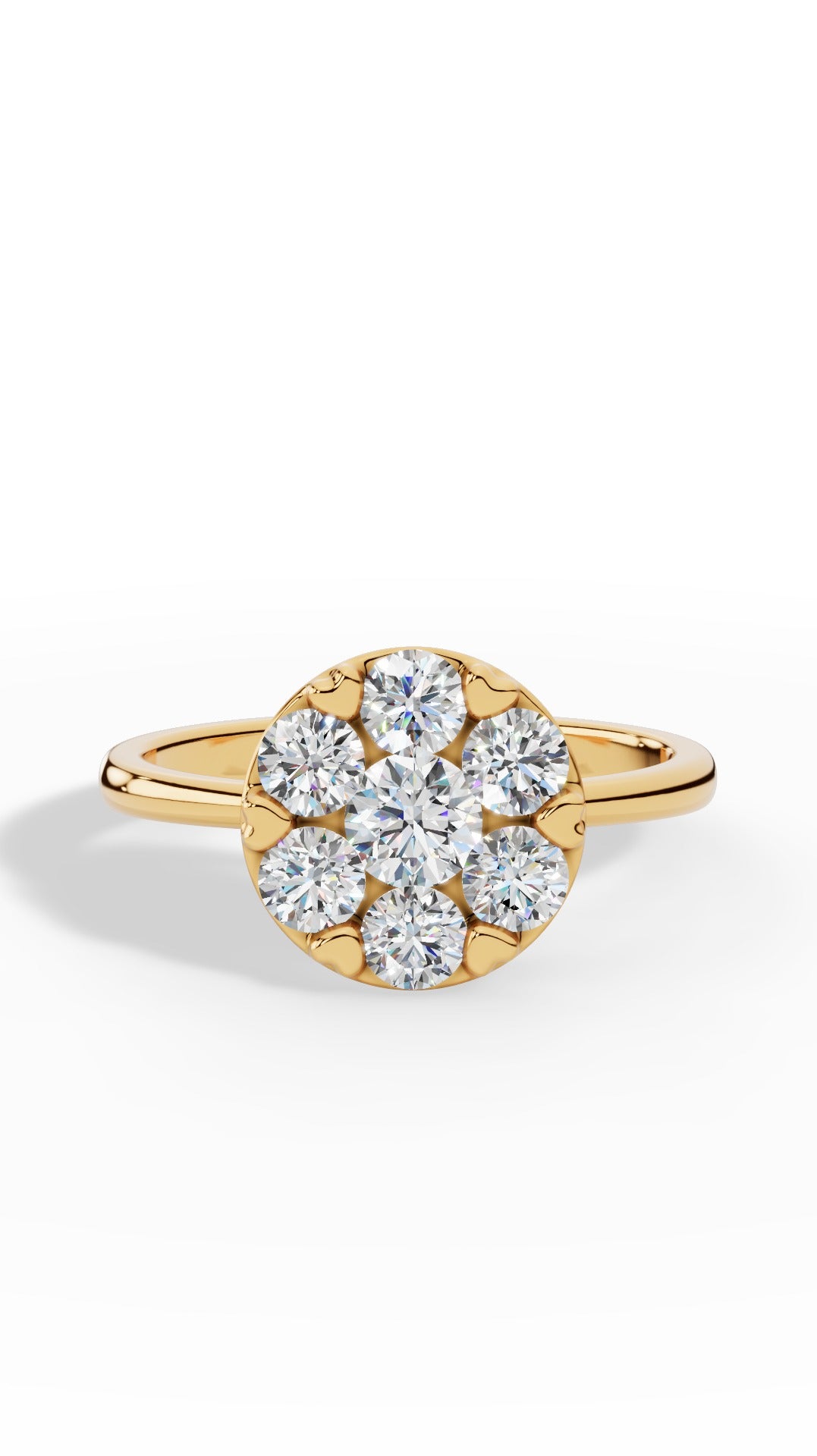 Heart Shaped Prong Clustered Brilliant Round Cut Ring 18K Yellow Gold 1.0 CTW