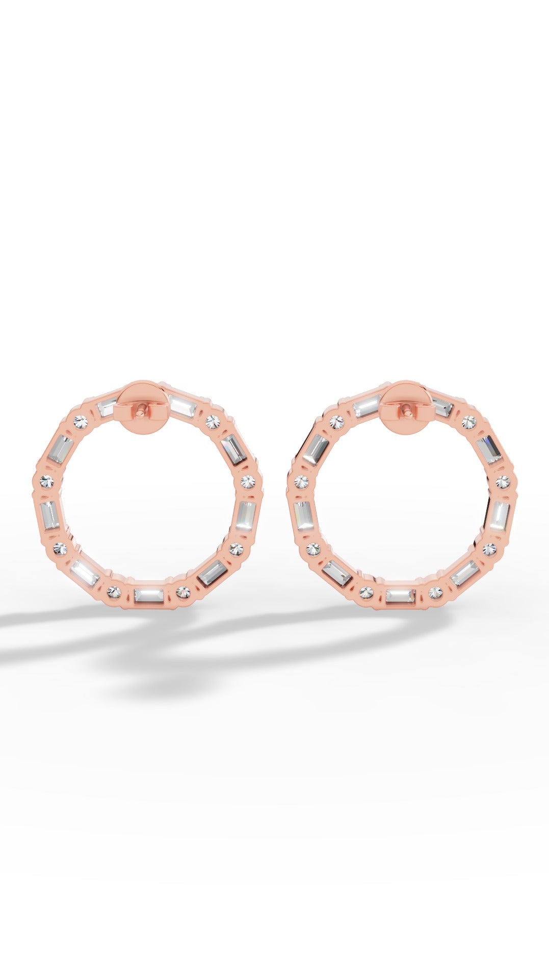 Hoop Earrings With Baguette & Round Cut 10K Rose Gold 1.5 CTW